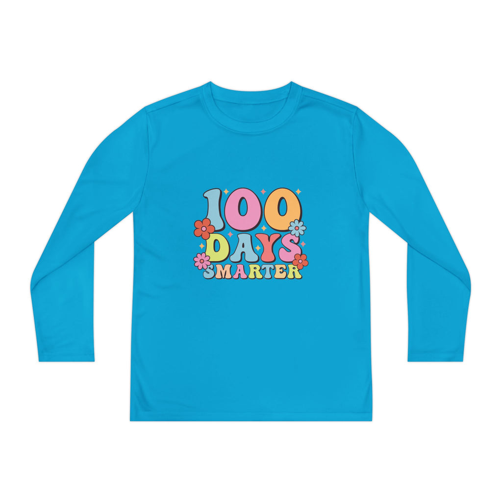 100 Days Smarter Youth Long Sleeve Tee — Retro Floral School Celebration Shirt