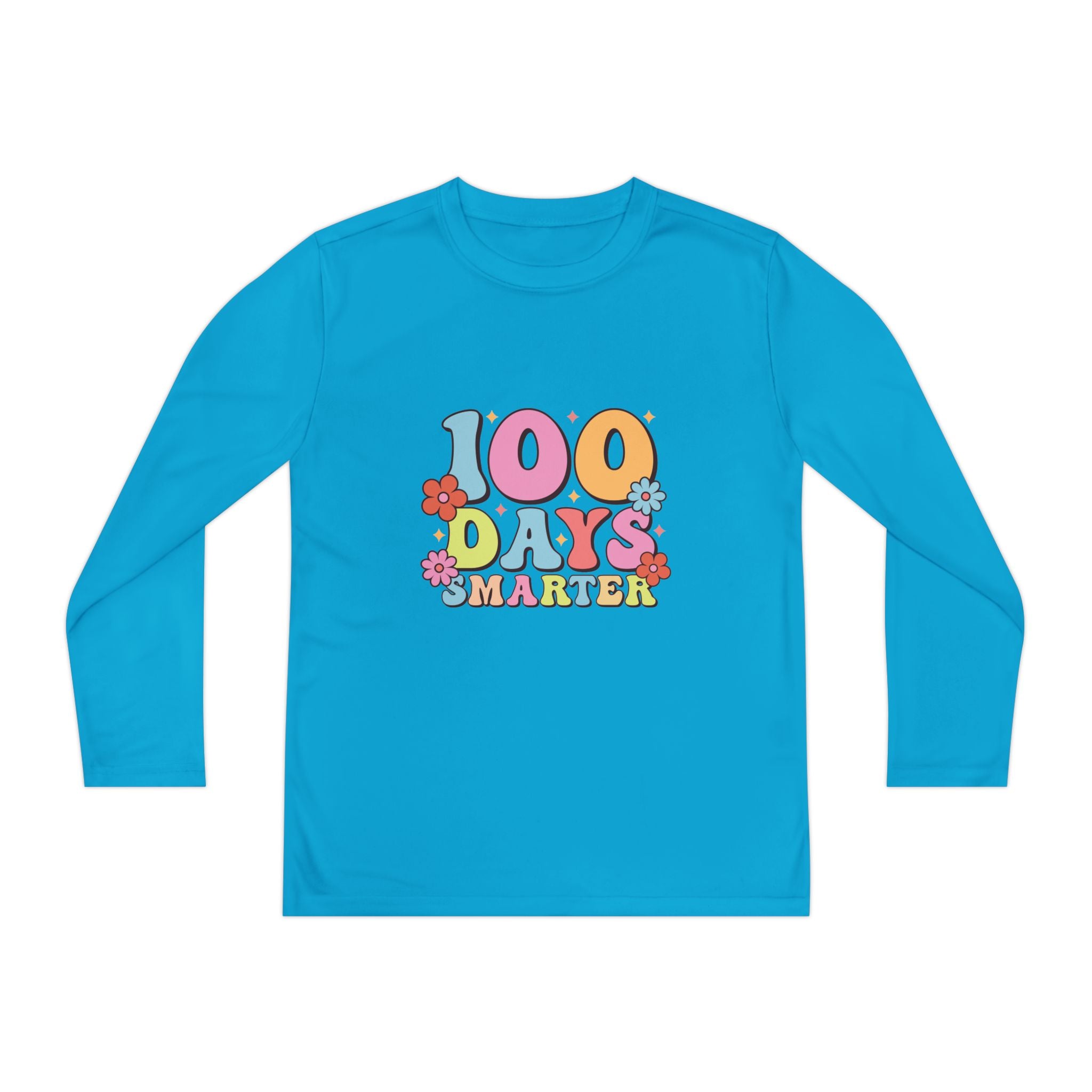 100 Days Smarter Youth Long Sleeve Tee — Retro Floral School Celebration Shirt