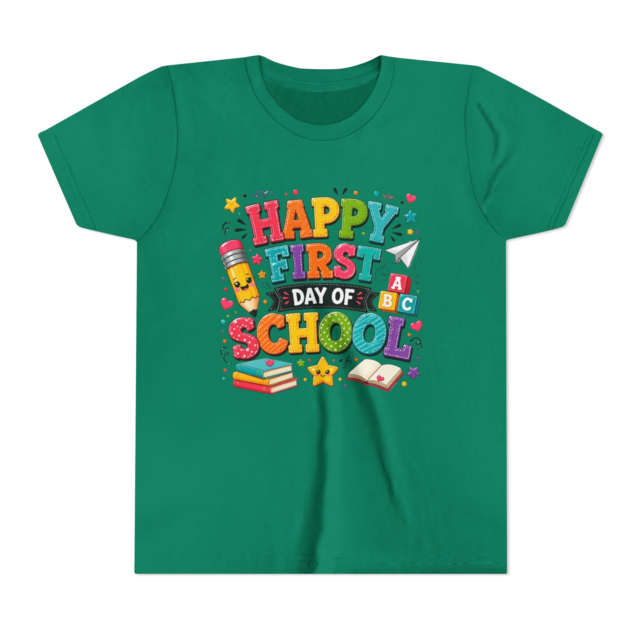 Youth Tee — "Happy First Day of School" Back-to-School Graphic Shirt