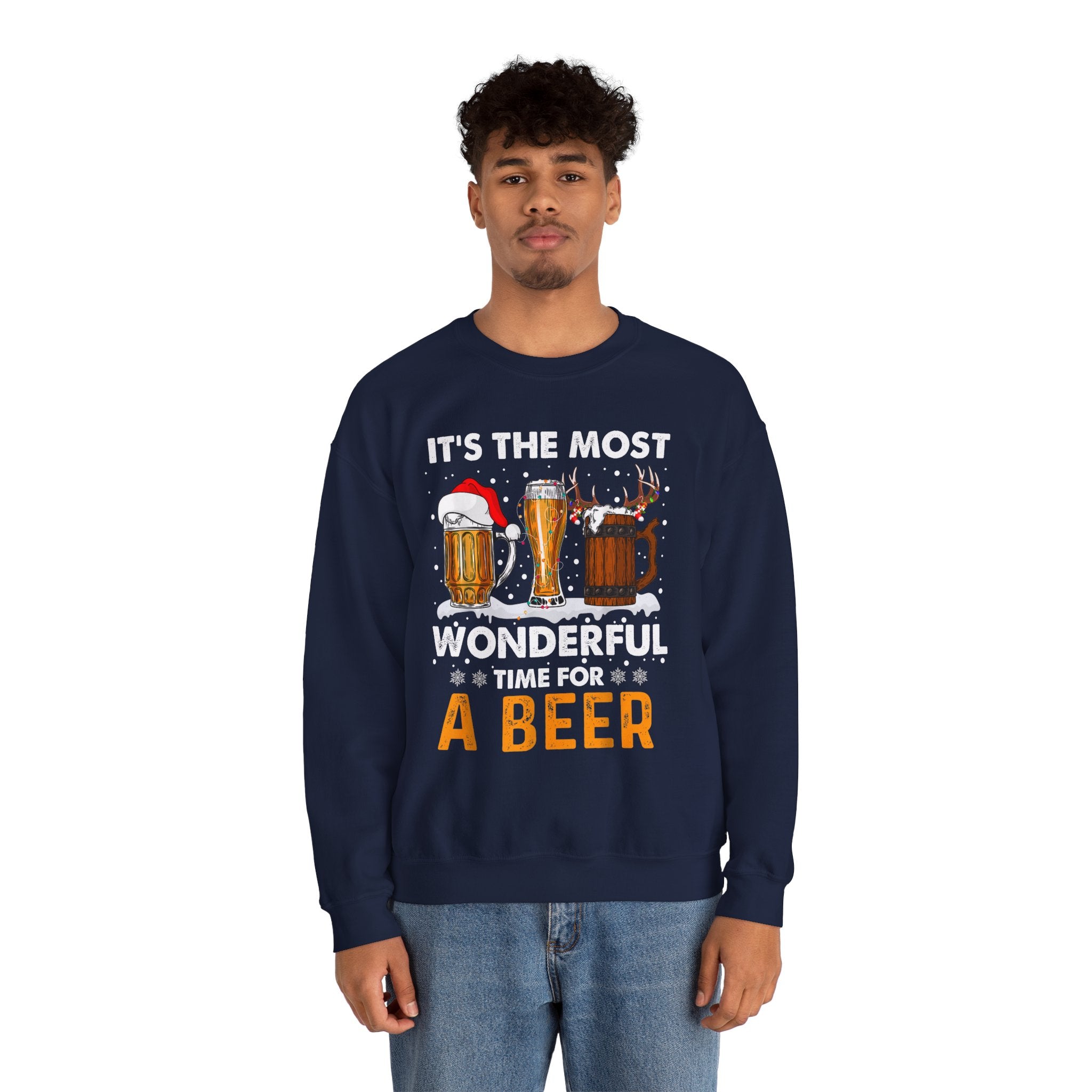 Christmas Beer Sweatshirt – "It's the Most Wonderful Time for a Beer" Holiday Crewneck