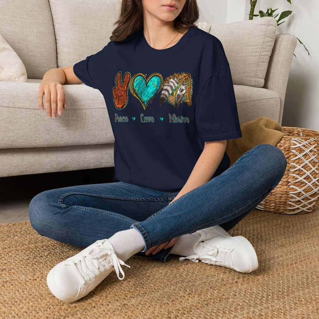 Peace Love Native T-Shirt — Boho Tribal Teal Heart Graphic Tee