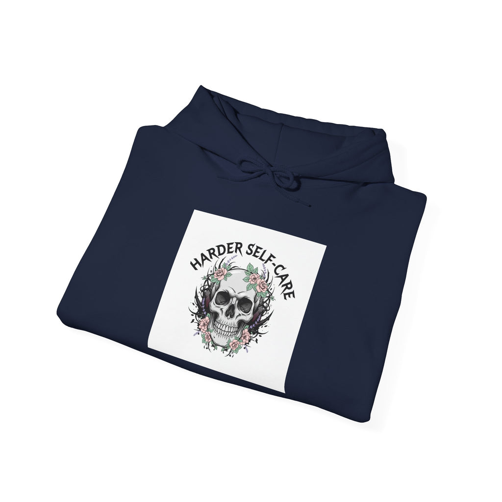 Harder Self-Care Hoodie | metal font shirt, gothic wellness quote