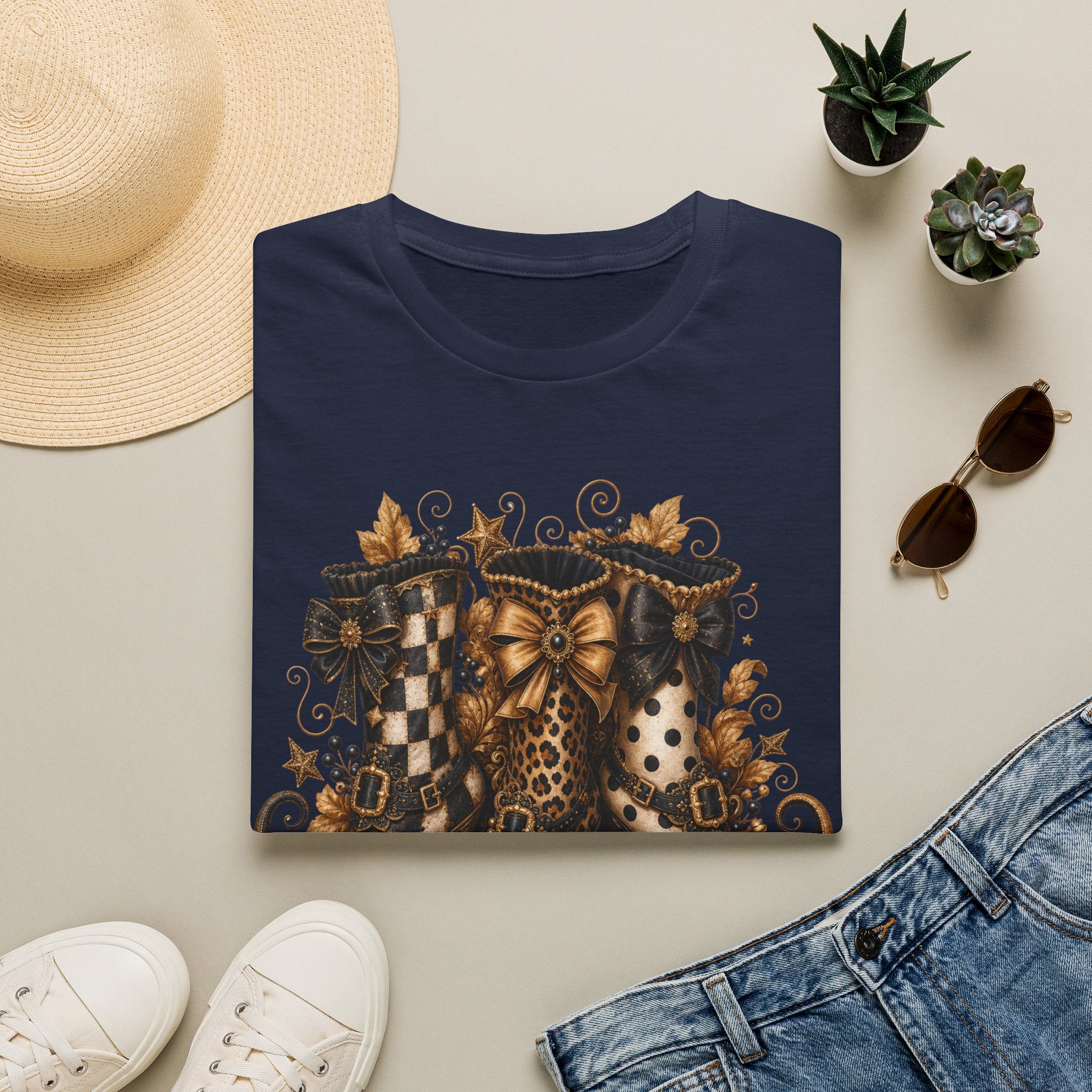 Leopard & Plaid Fall Boots Graphic T-Shirt