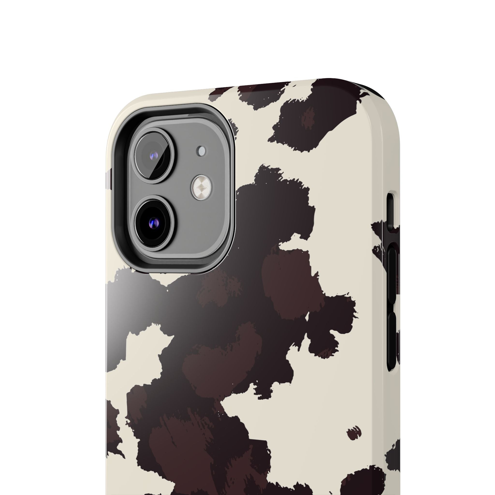 Cow Print Tough Phone Case — Brown Cream Protective Phone Cover