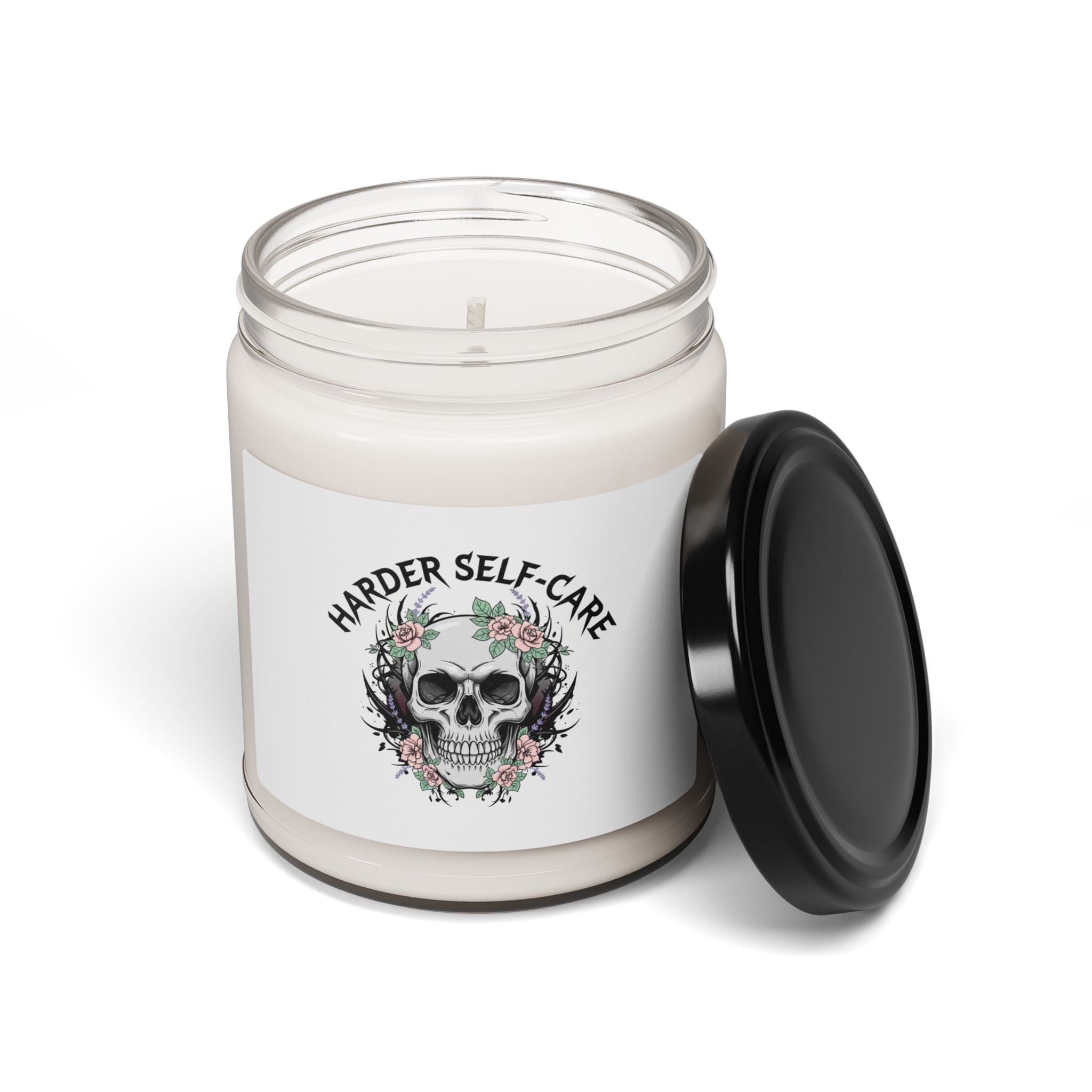 Harder Self-Care Skull Candle, Soy Candle | Heavy Metal Wellness, Gothic Wellness Quote