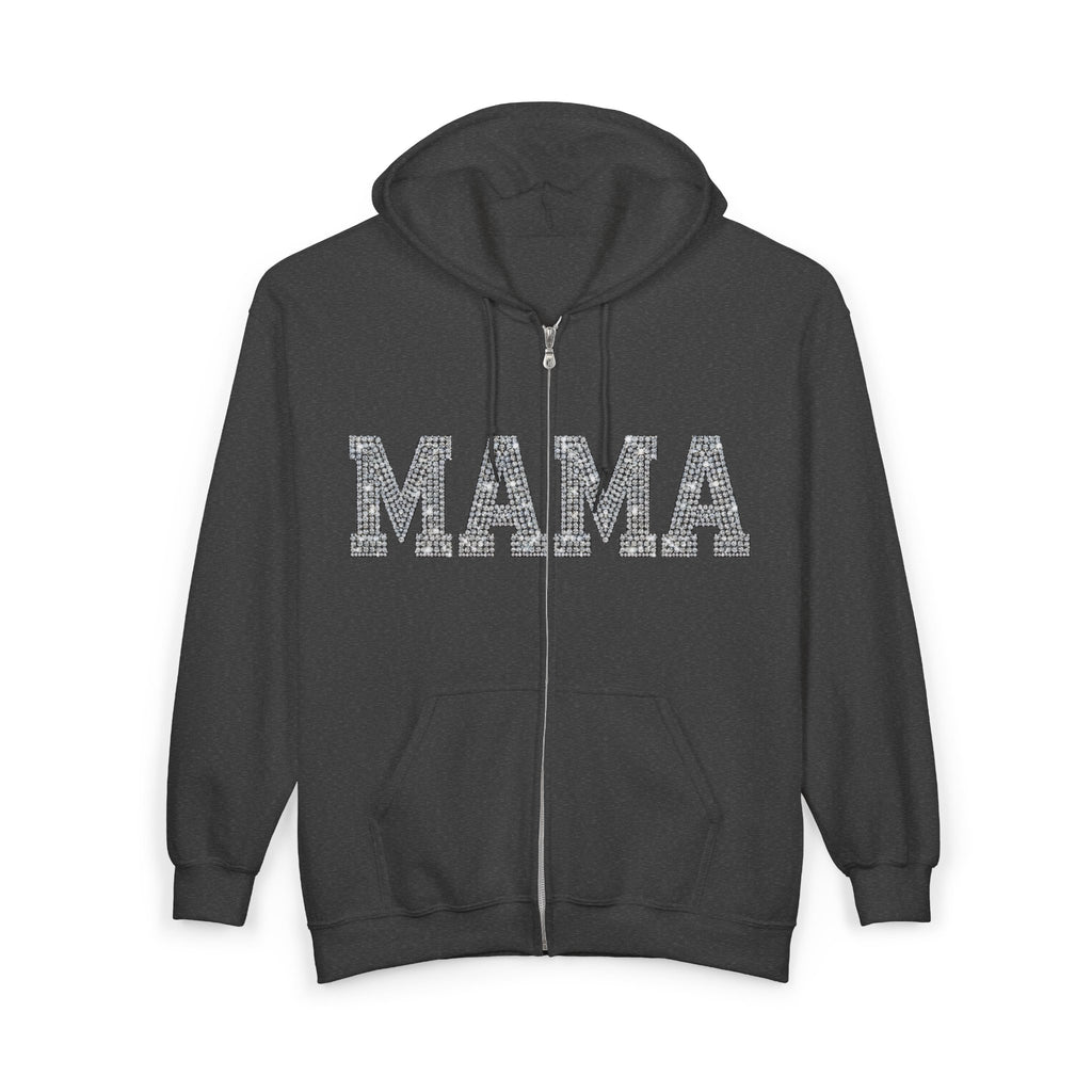 Mama Glitter Zip Hoodie — ‘MAMA’ Sparkle Full-Zip Sweatshirt for Moms
