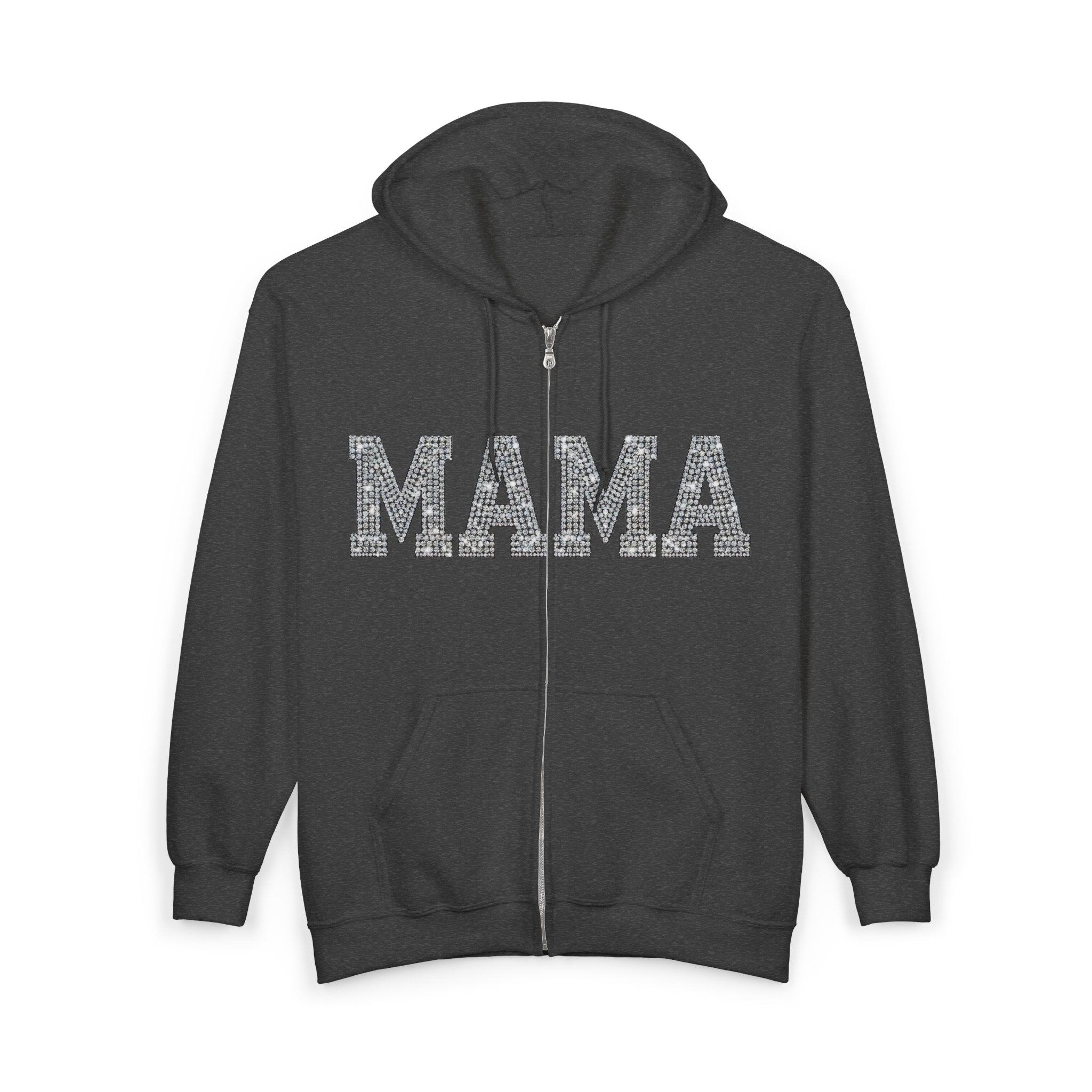 Mama Glitter Zip Hoodie — ‘MAMA’ Sparkle Full-Zip Sweatshirt for Moms