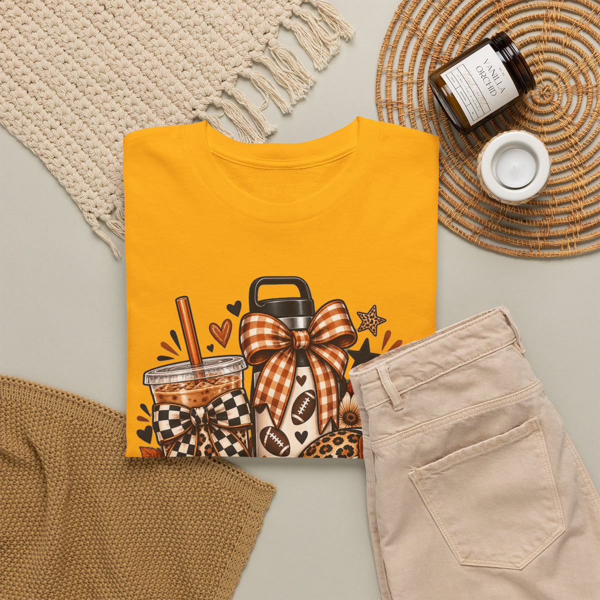 Fall Cozy Coffee T-Shirt — Pumpkin Spice, Plaid Bows & Floral Autumn Graphic Tee