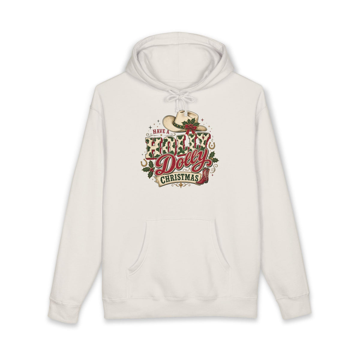 Christmas Cow Hoodie – Cute Highland Cow with Festive Lights & 'Merry Dolly Christmas' Design