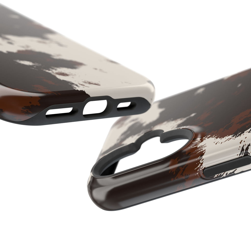 Cowhide Print Impact Phone Case — Brown & Cream Protective Cover