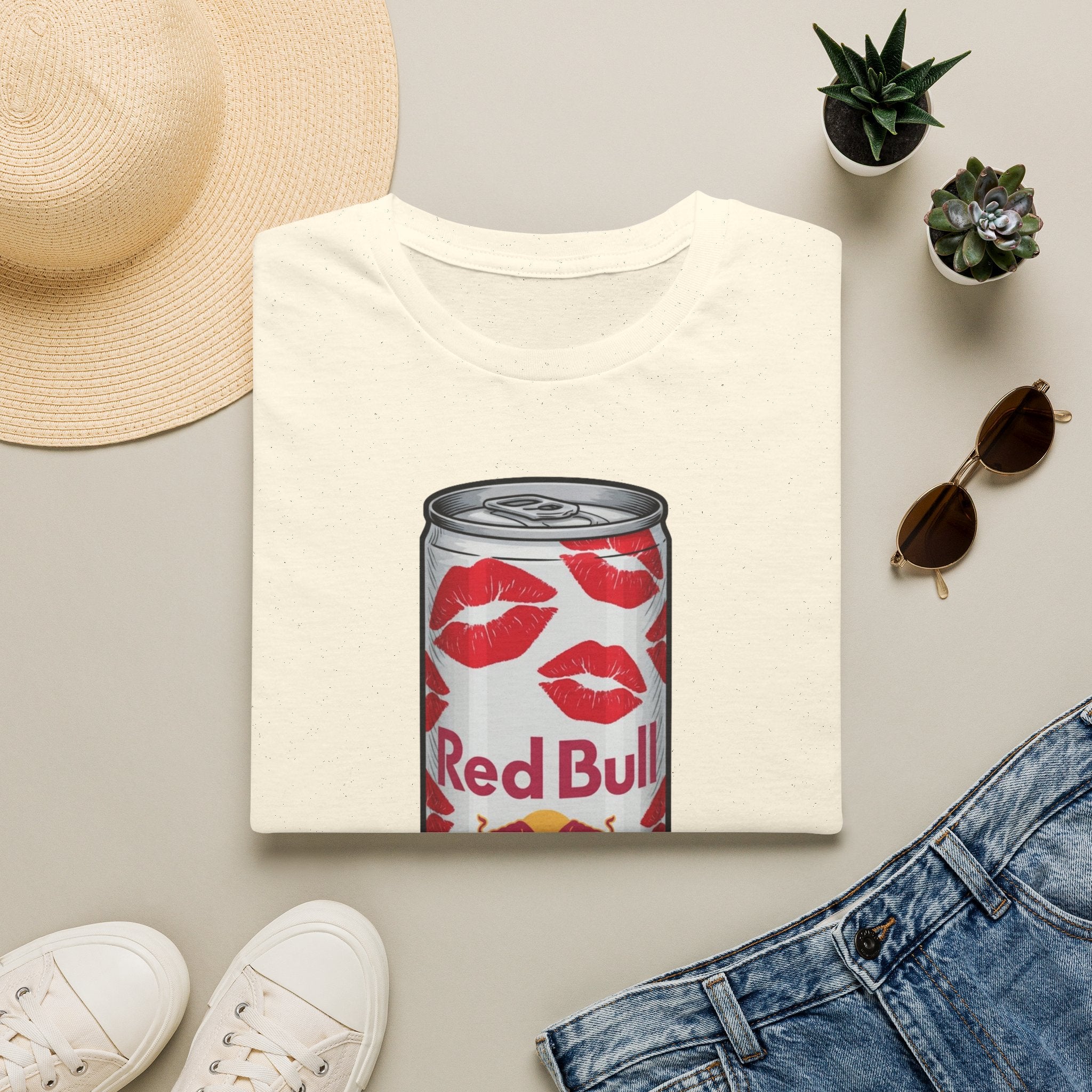 Graphic Tee — Red Bull Can with Lip Print