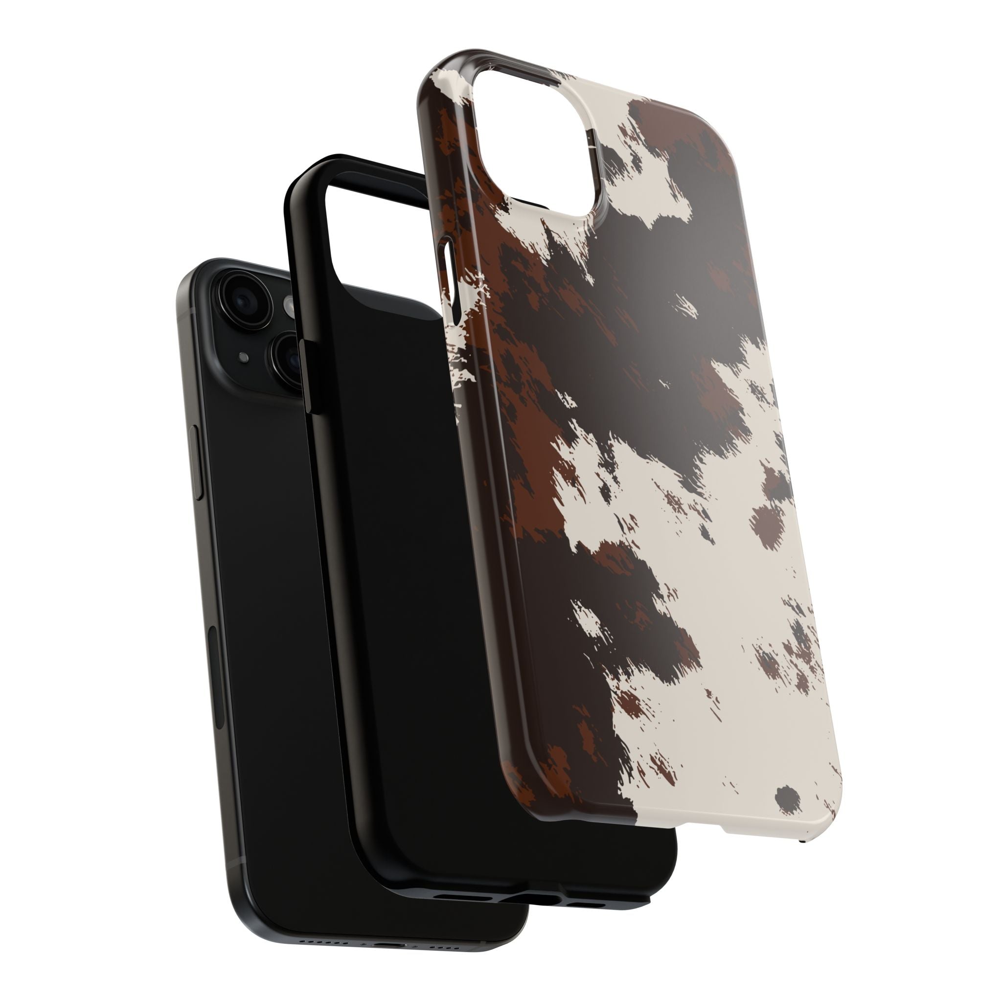 Cowhide Print Tough Phone Case — Brown & White Western Rugged Protection