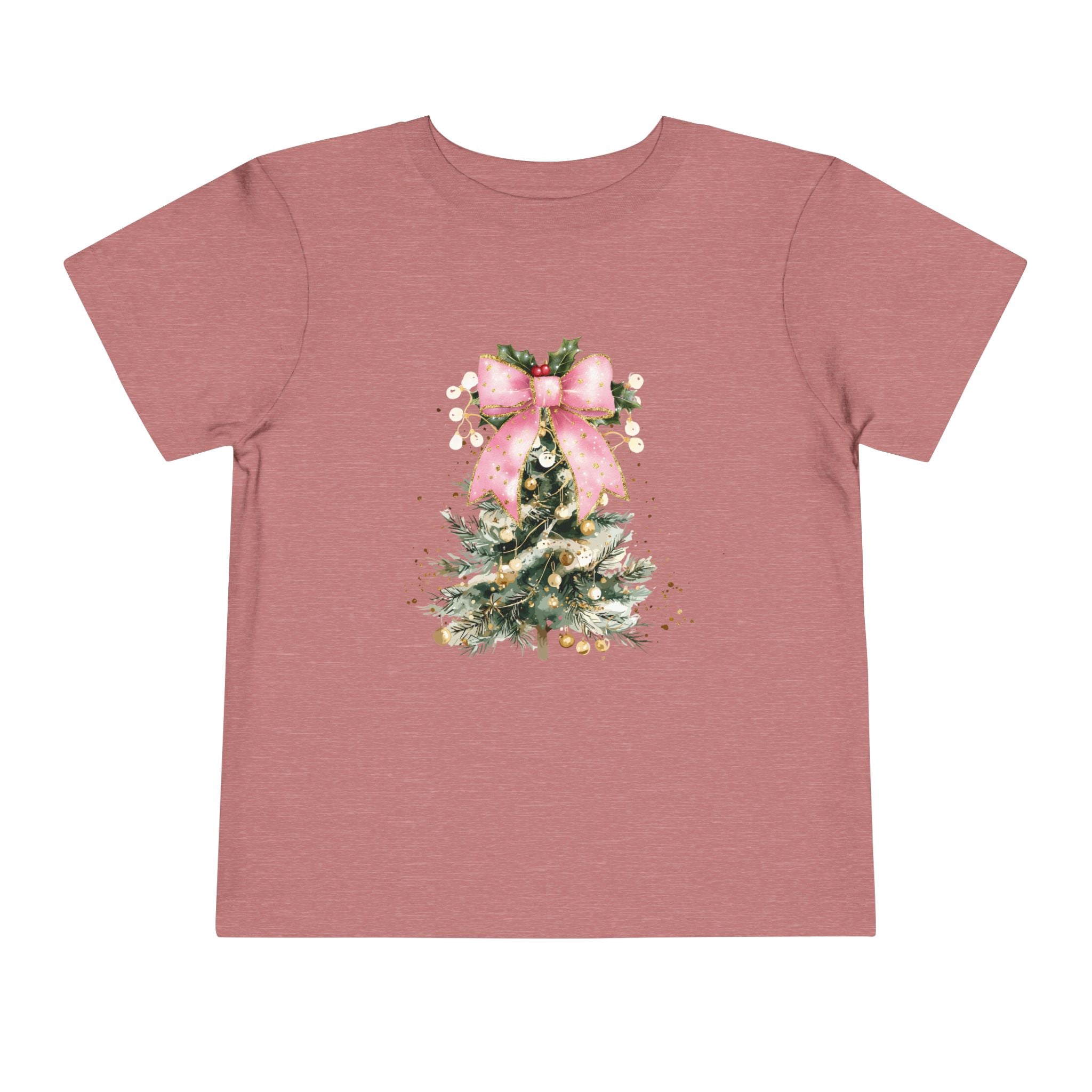 Toddler Christmas Tree Tee — Pink Bow Holiday Shirt
