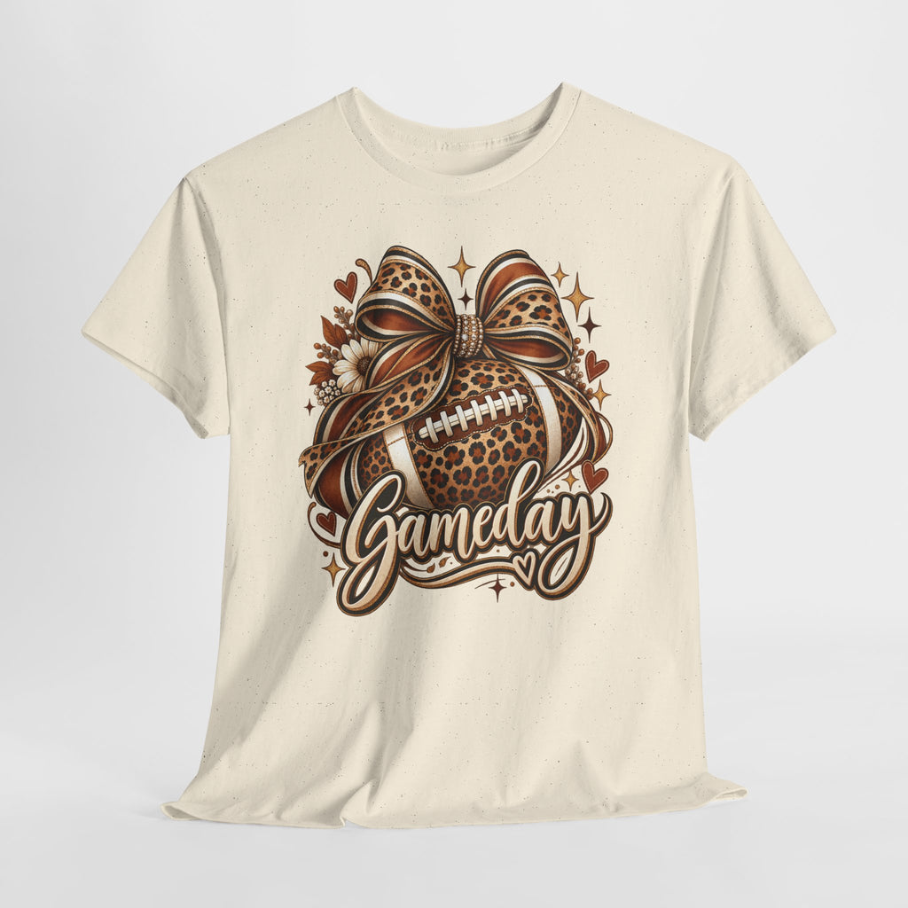 Gameday Football Tee — Leopard Print Football with Bow