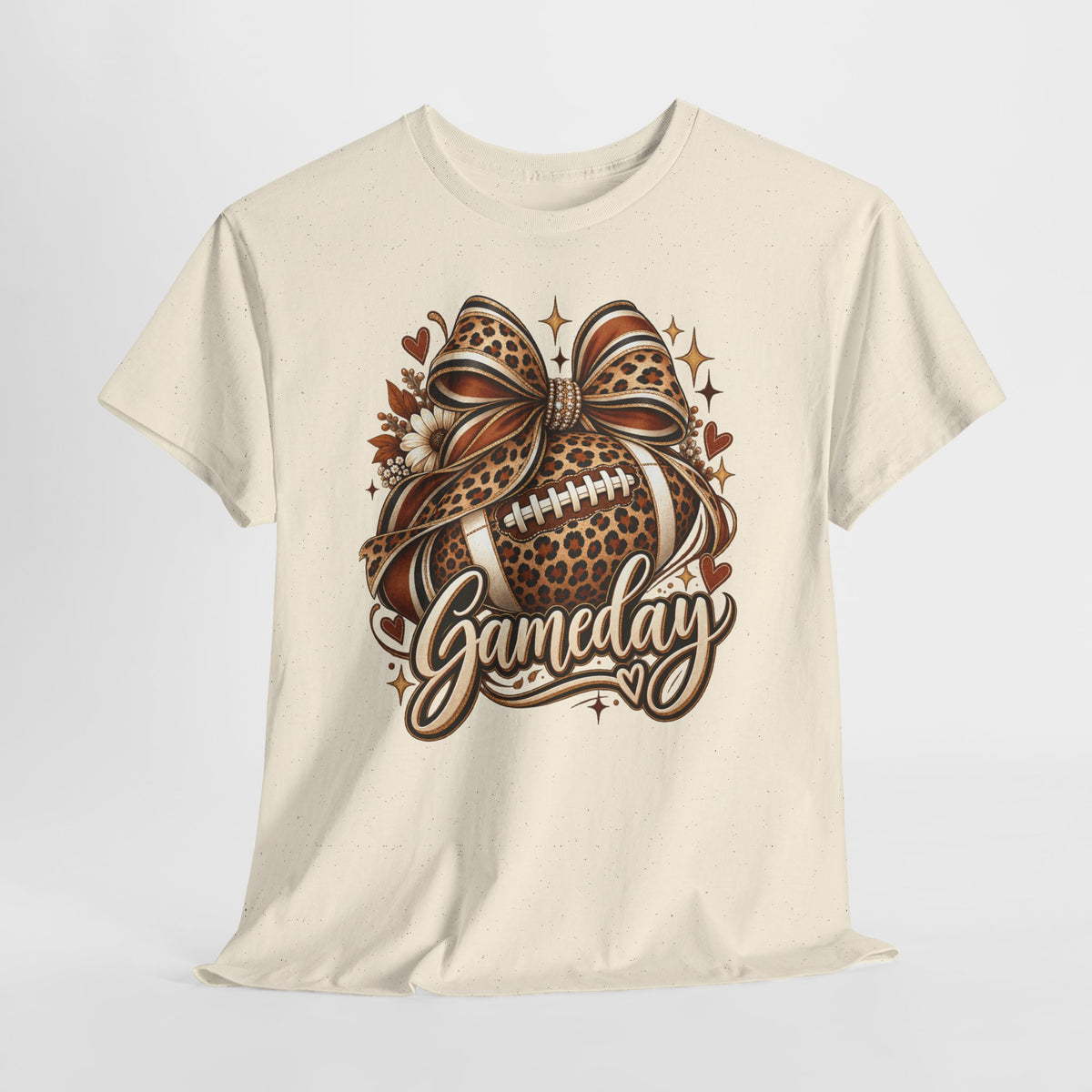 Gameday Football Tee — Leopard Print Football with Bow