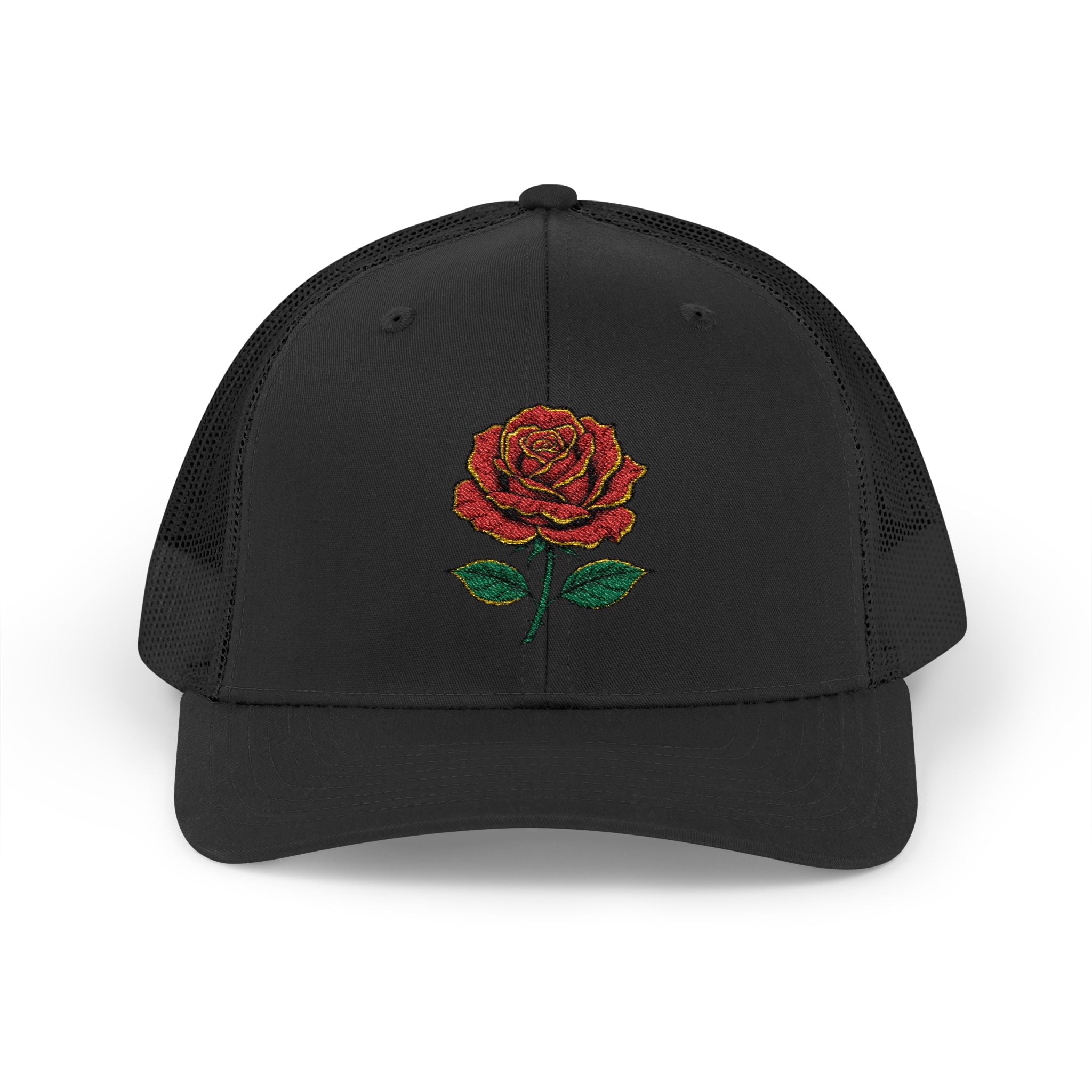 Embroidered Red Rose Trucker Cap