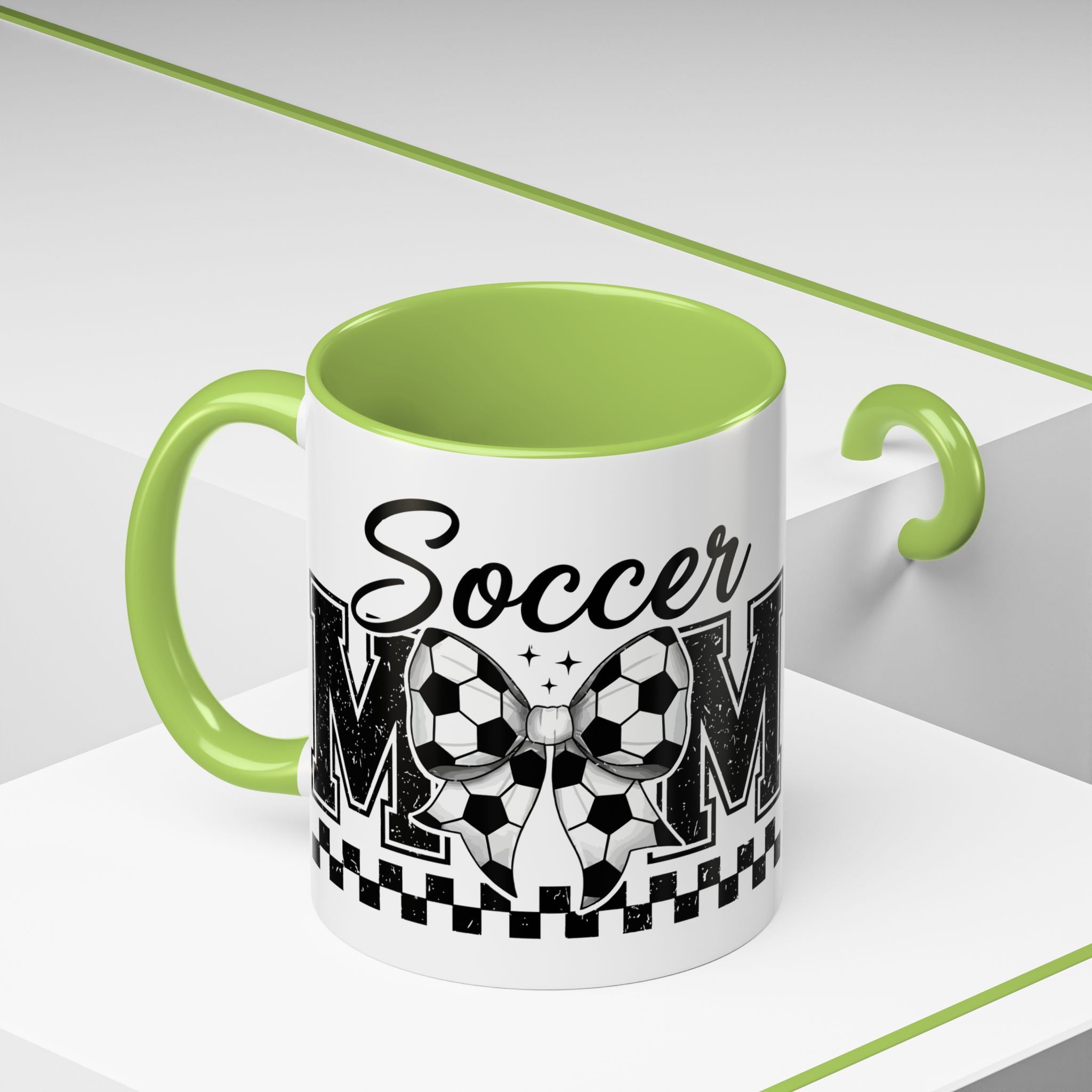 Soccer Mom Accent Coffee Mug — Black Interior & Handle, Soccer Ball Graphic