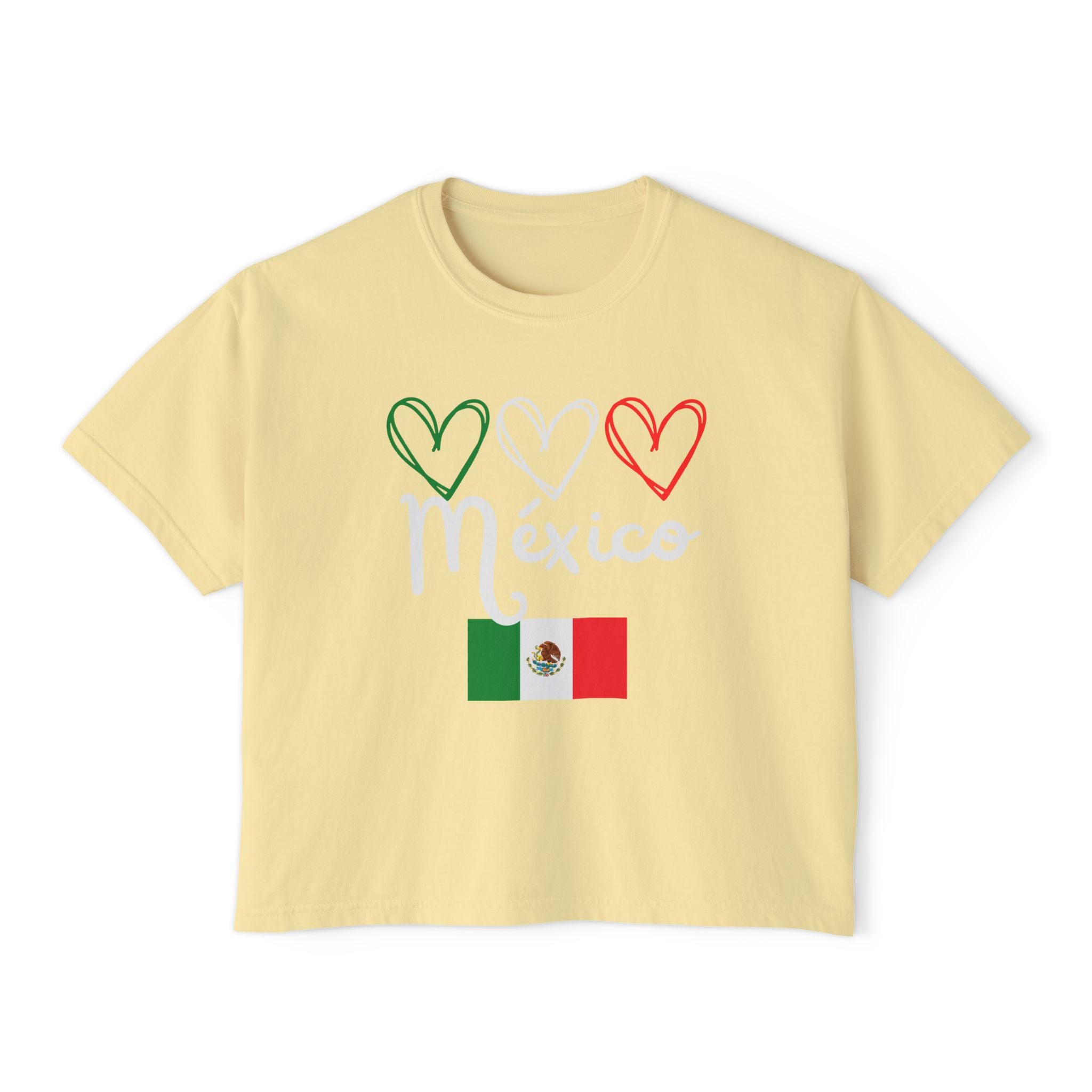 Mexico Flag Boxy Tee — Hearts & 'México' Women's Crop T-Shirt