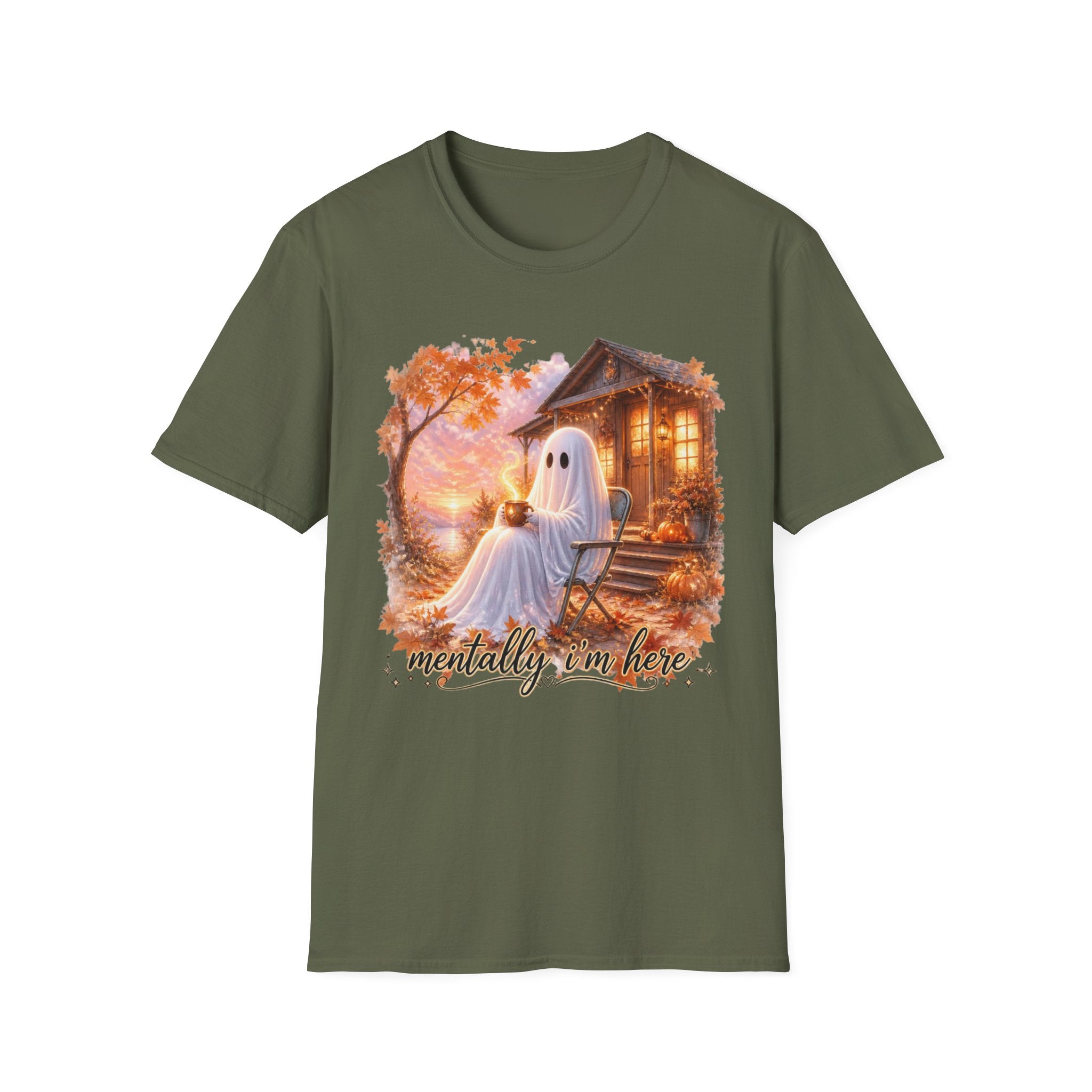 Ghost Cozy Fall T-Shirt — "Mentally on Fire" Autumn Halloween Tee