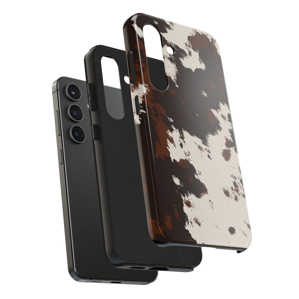 Cowhide Print Tough Phone Case — Brown & White Western Rugged Protection