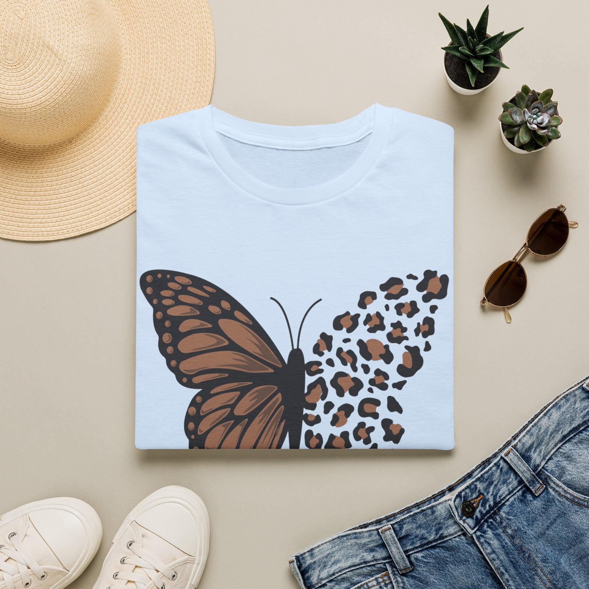 Butterfly Leopard Tee — Brown Monarch & Leopard Print Graphic T-Shirt