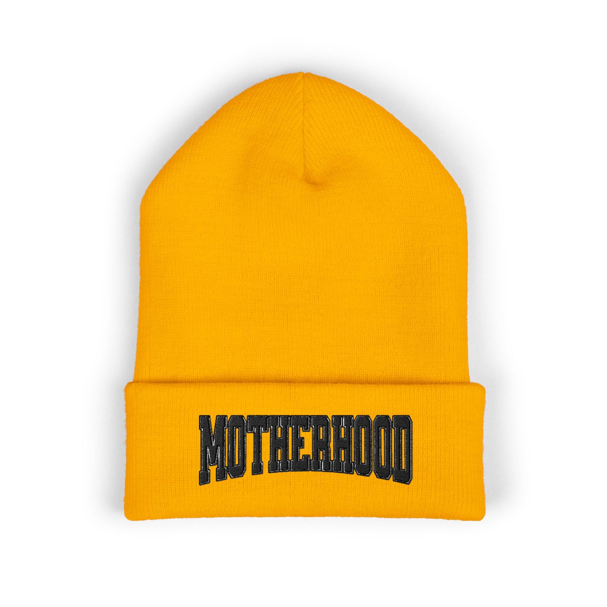 Motherhood Embroidered Cuffed Beanie — Cozy Mom Knit Hat