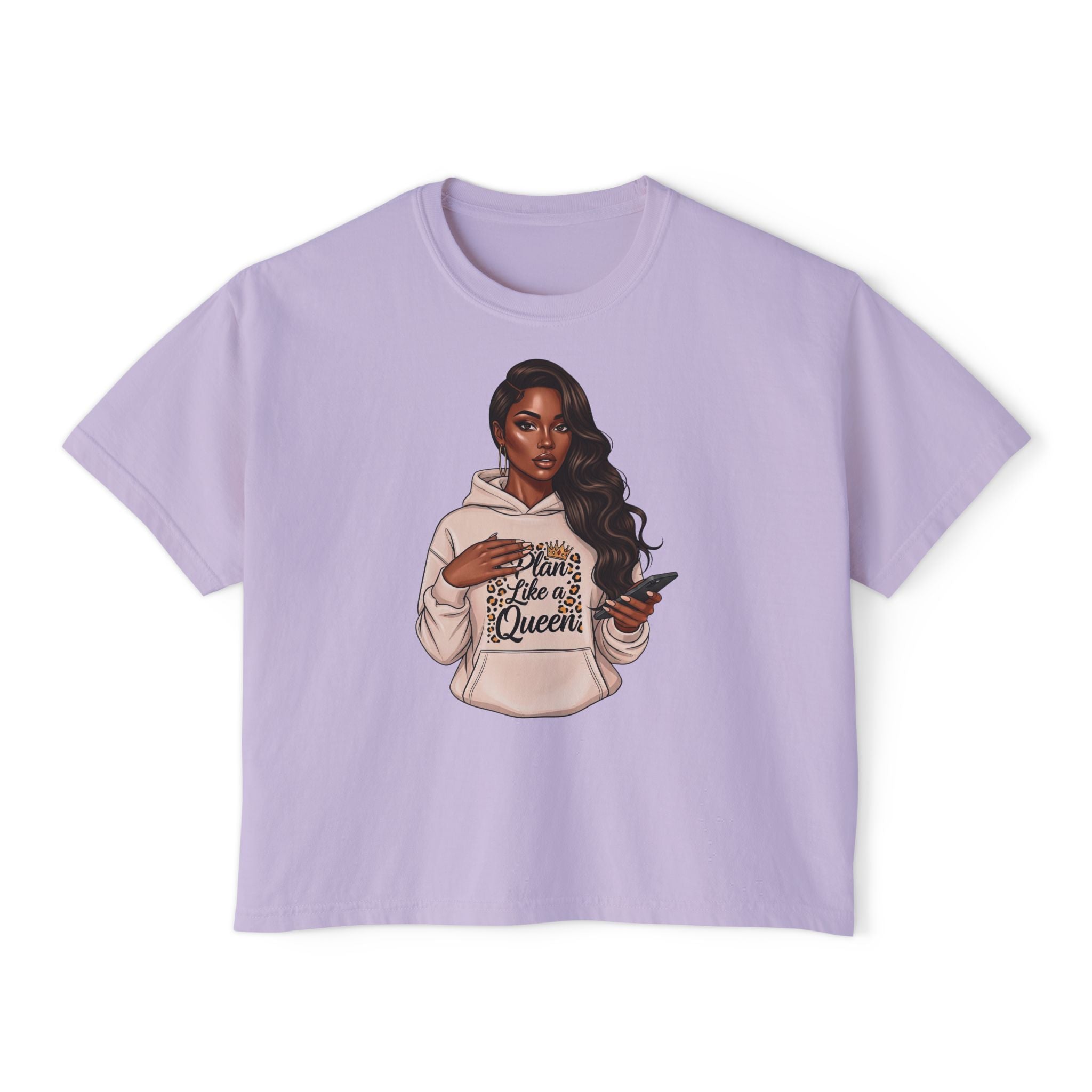 Boxy Tee — "Born to be a Queen" Graphic Crop T‑Shirt for Black Women