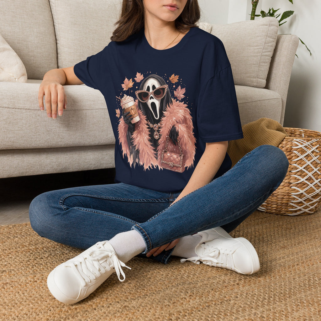 Cozy Scream Fall Tee — Glam Ghost with Pumpkin Spice Latte
