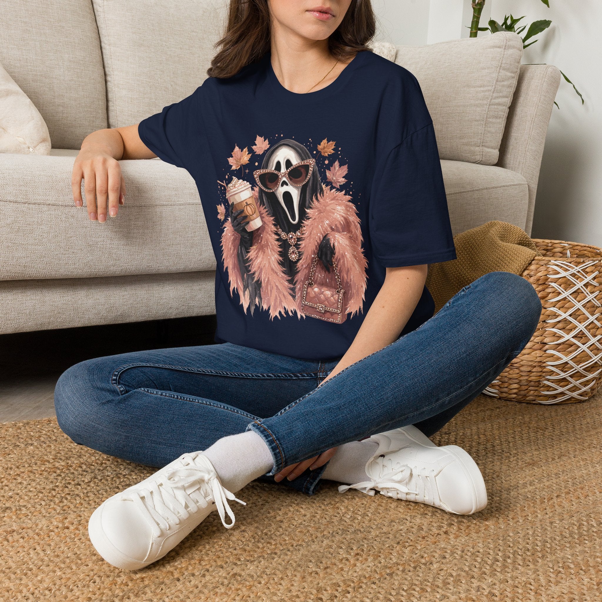 Cozy Scream Fall Tee — Glam Ghost with Pumpkin Spice Latte
