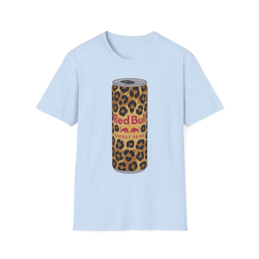 Leopard Print Red Bull Can T‑Shirt — Energy Drink Graphic Tee