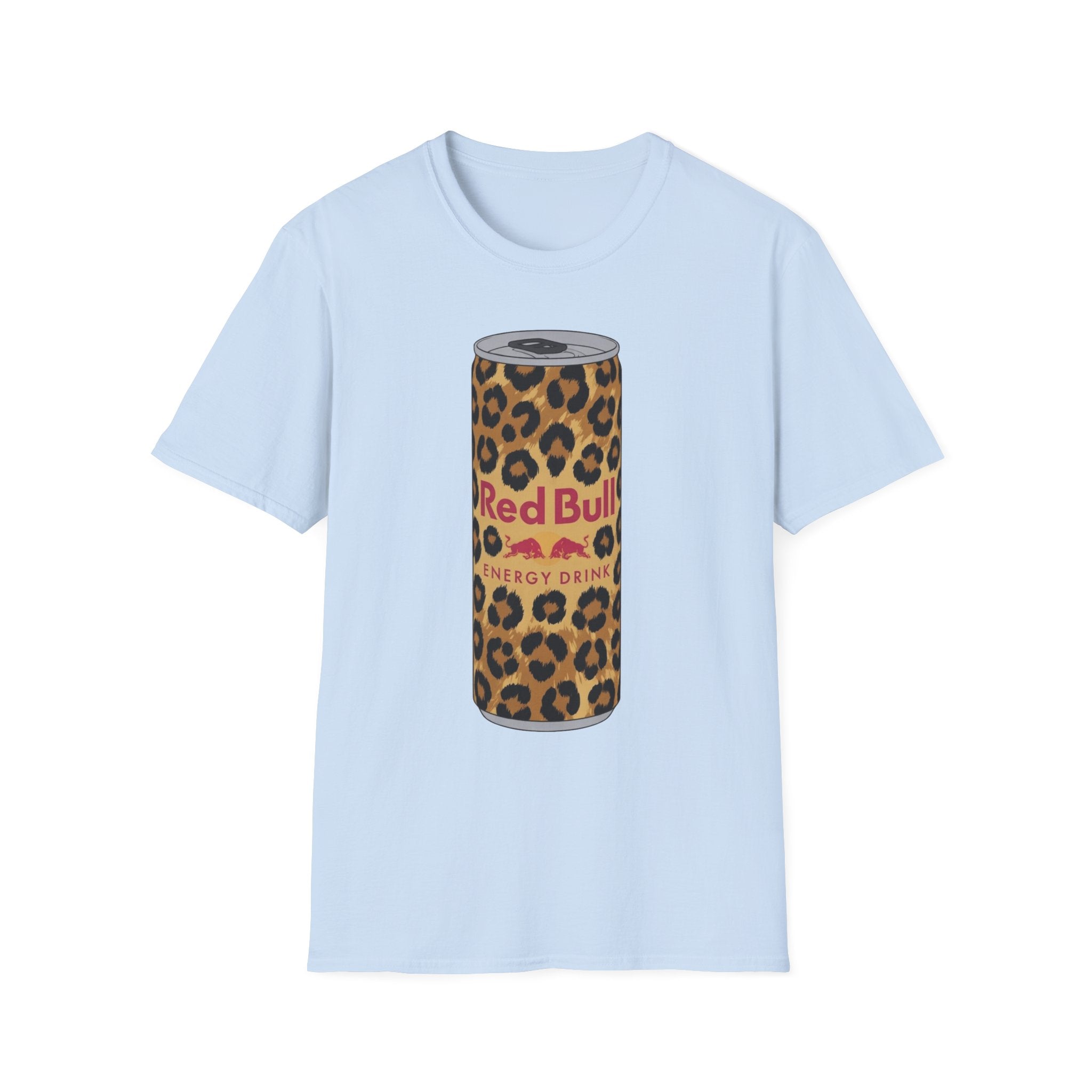 Leopard Print Red Bull Can T‑Shirt — Energy Drink Graphic Tee