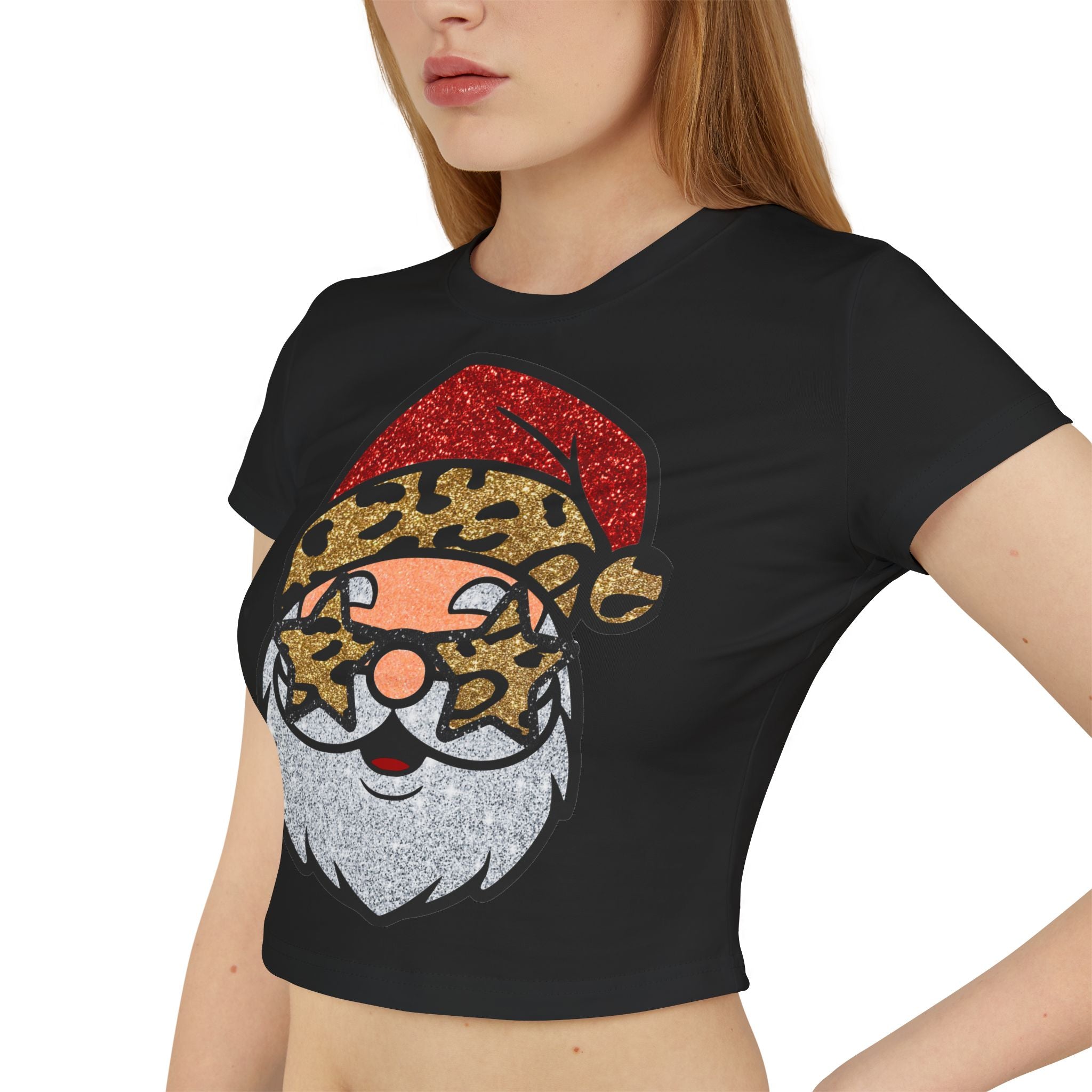 Leopard Santa Baby Tee — Cute Sparkle Christmas Shirt for Women