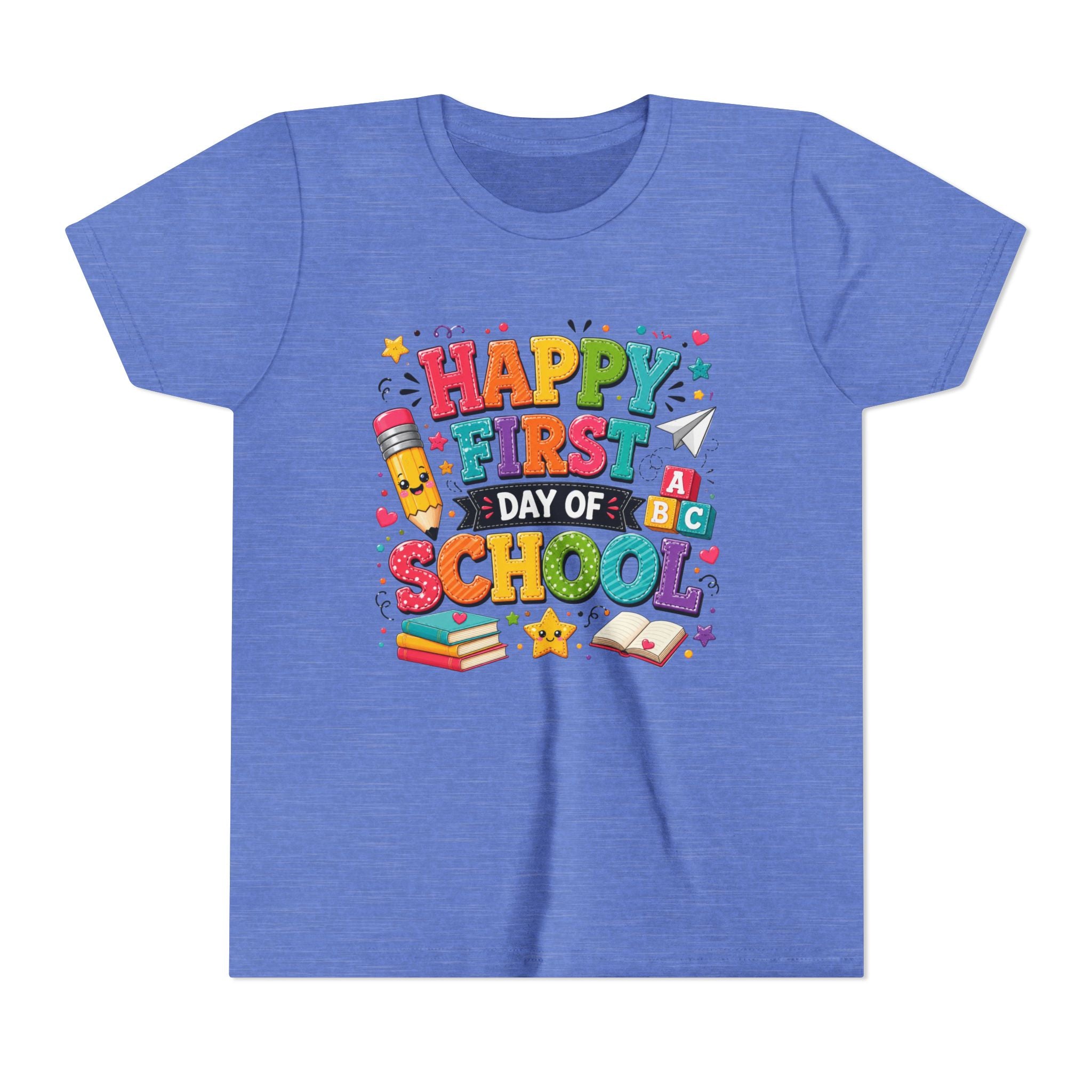 Youth Tee — "Happy First Day of School" Back-to-School Graphic Shirt