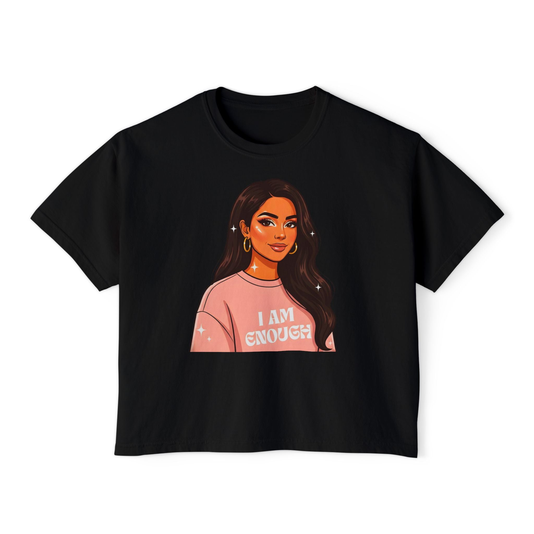 I Am Enough Boxy Tee — Empowering Women's Graphic Cropped T-Shirt