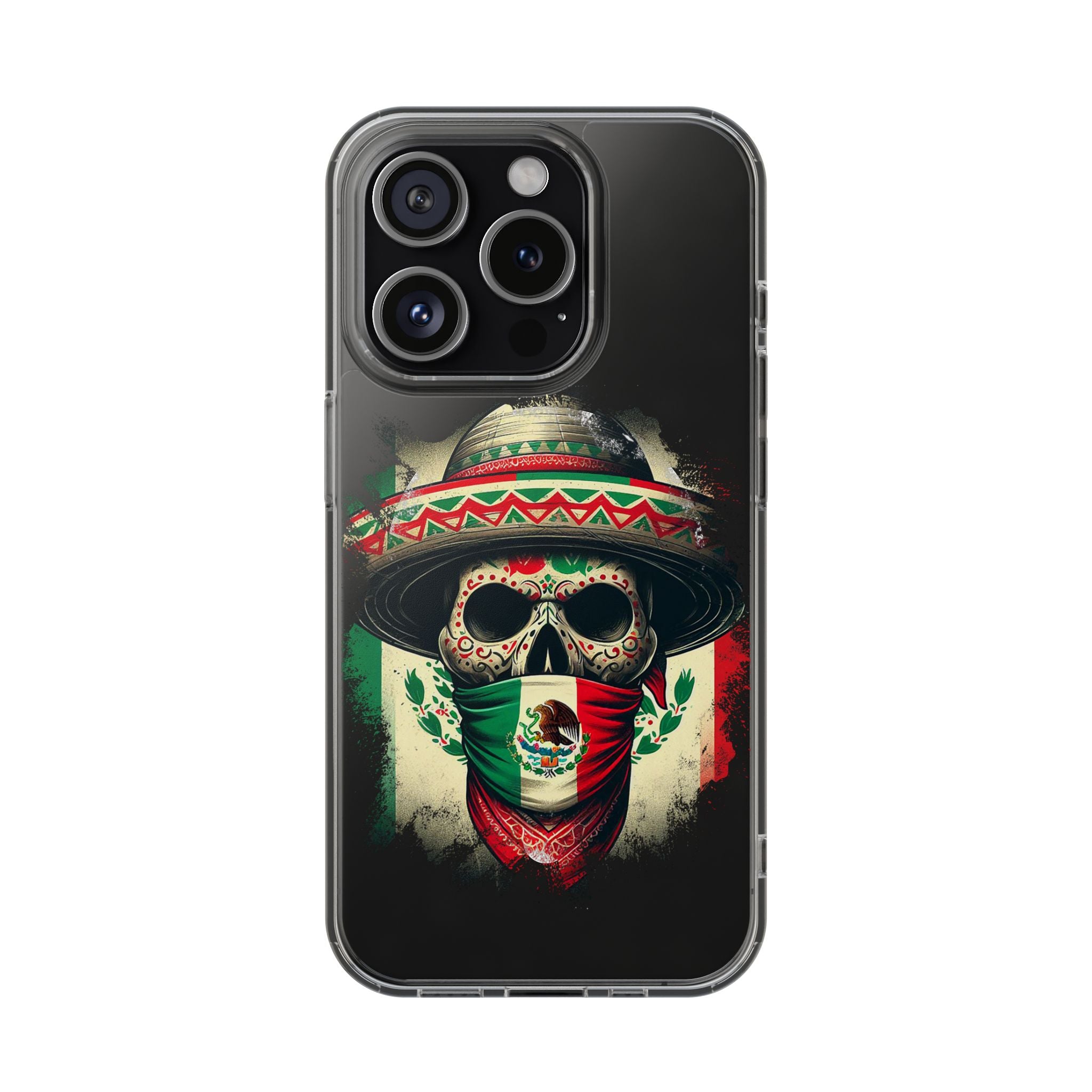 Clear Magnetic Phone Case — Day of the Dead Skull with Mexican Flag Bandana