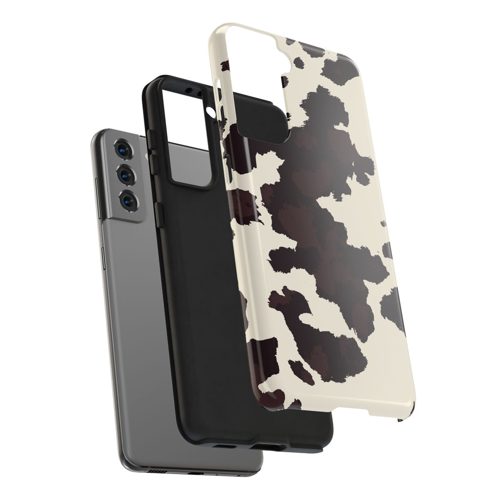Cow Print Tough Phone Case — Brown Cream Protective Phone Cover