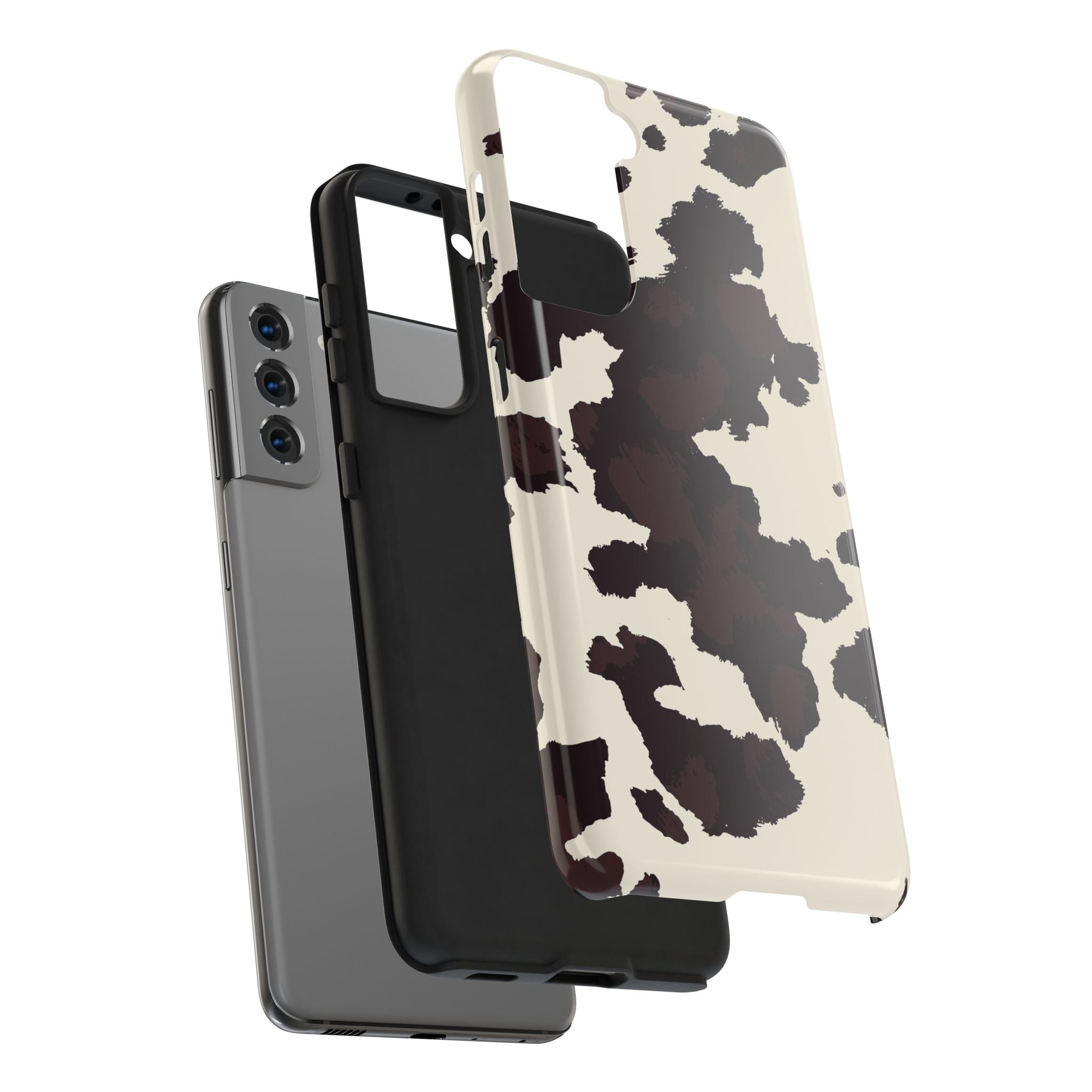 Cow Print Tough Phone Case — Brown Cream Protective Phone Cover