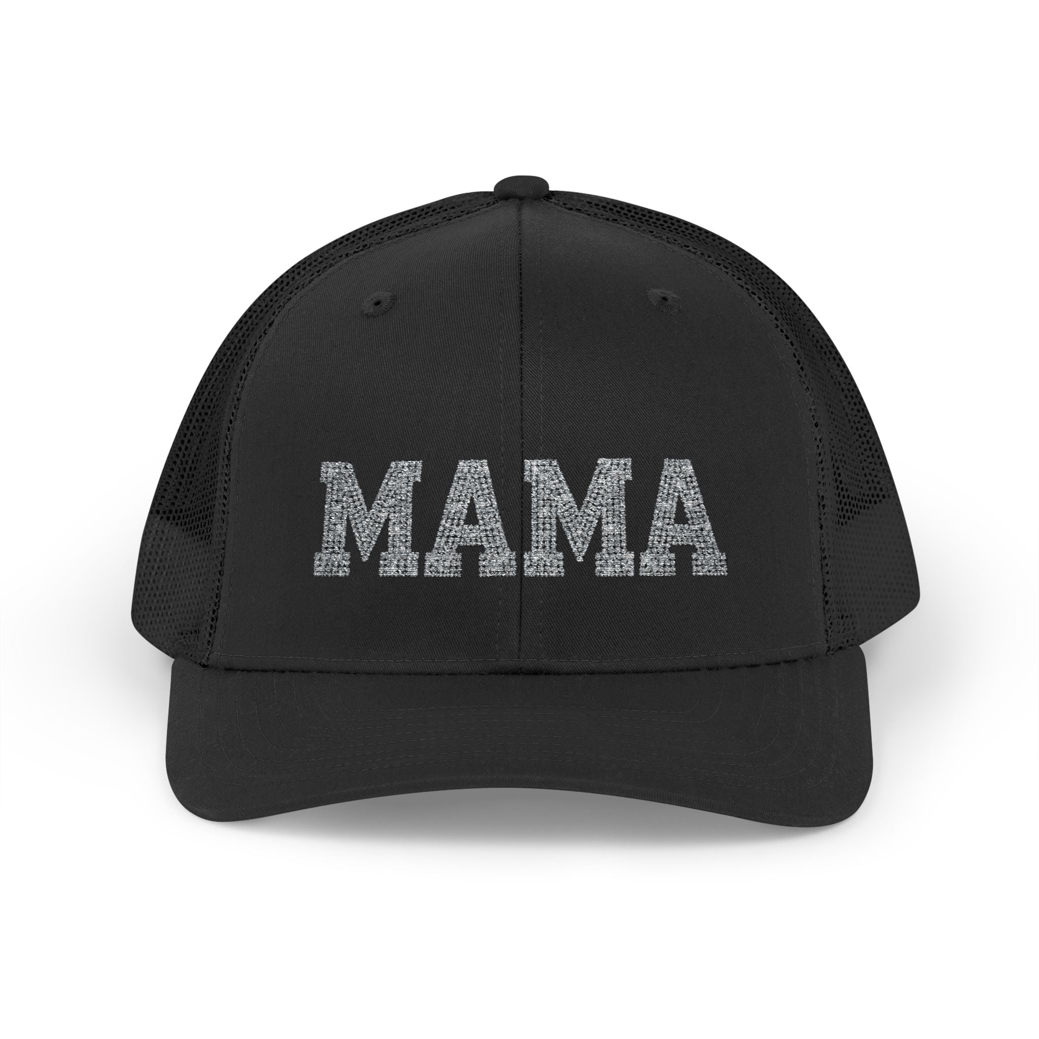 Mama Snapback Trucker Cap — Glitter Script "MAMA" Mesh Back Hat for Moms, Mother's Day Gift