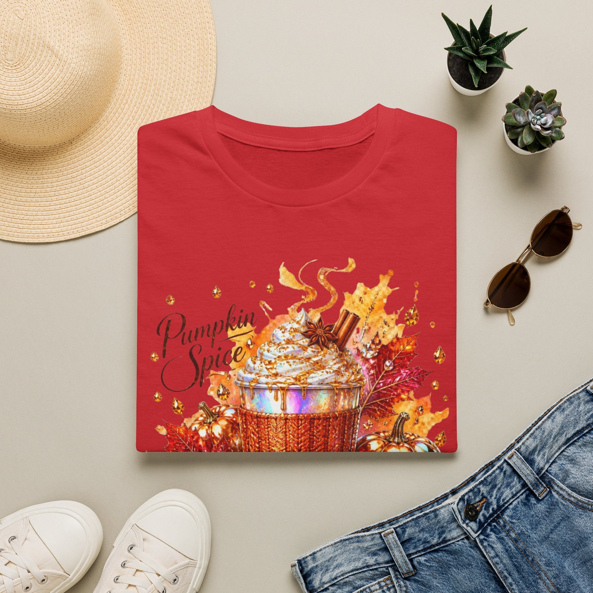 Pumpkin Spice Cup T-Shirt — Autumn Latte Fall Leaves Tee