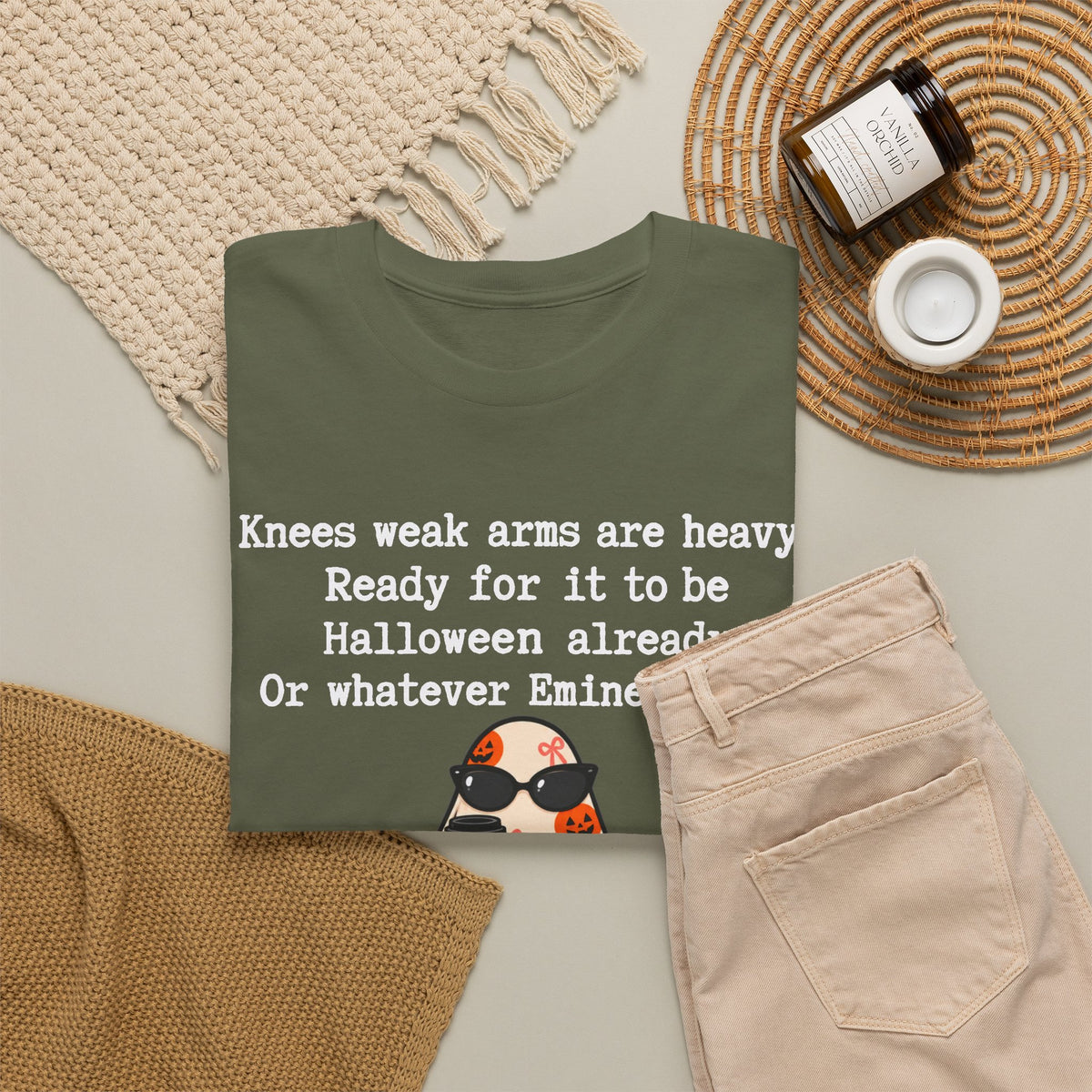 Funny Halloween Ghost T‑Shirt – "Knees Weak Arms Are Heavy" Pumpkin Ghost Tee