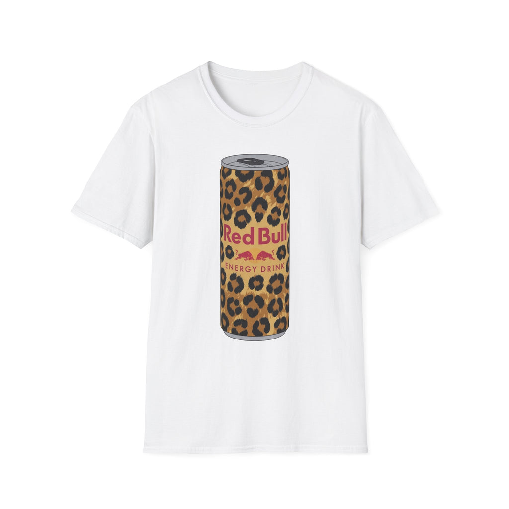 Leopard Print Red Bull Can T‑Shirt — Energy Drink Graphic Tee