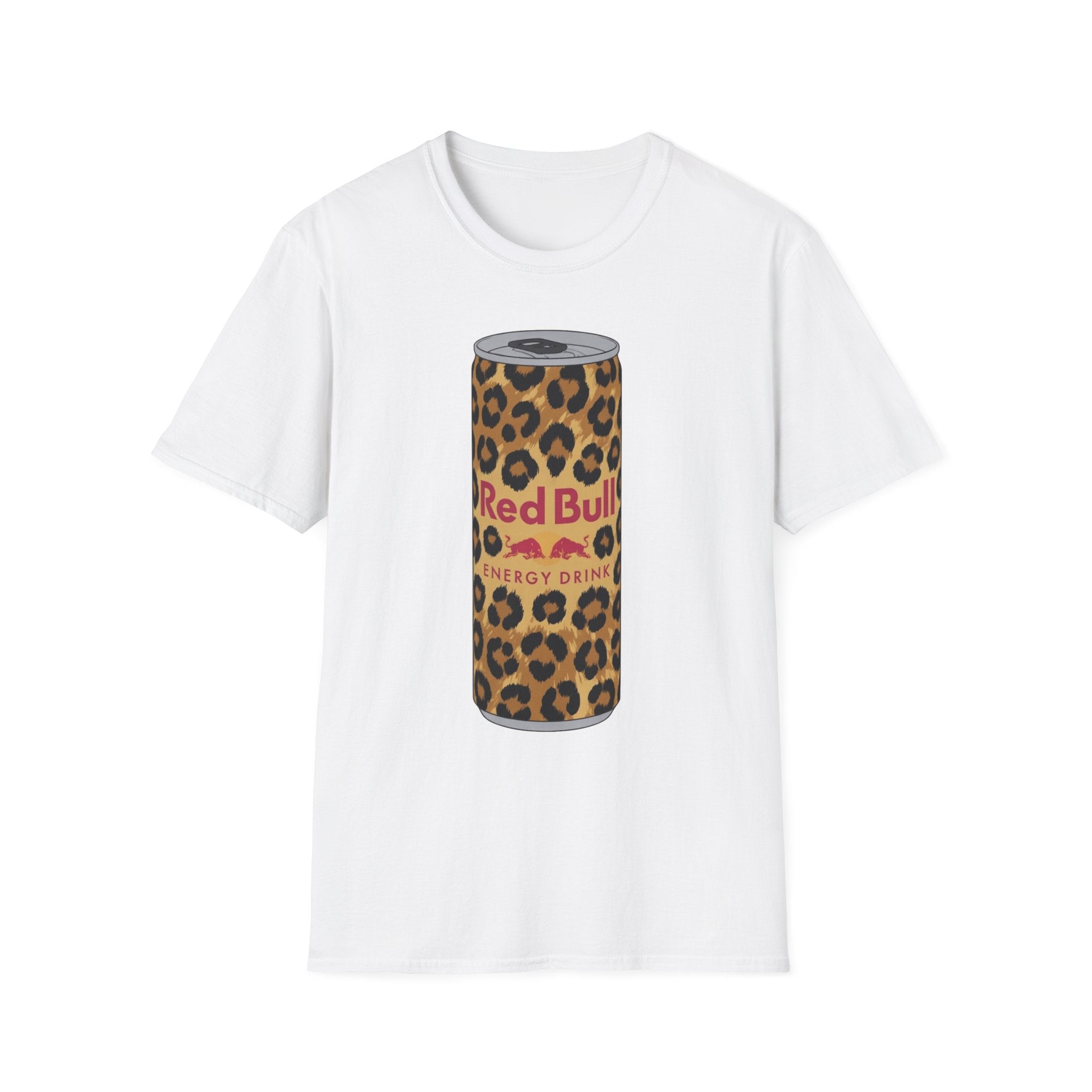 Leopard Print Red Bull Can T‑Shirt — Energy Drink Graphic Tee