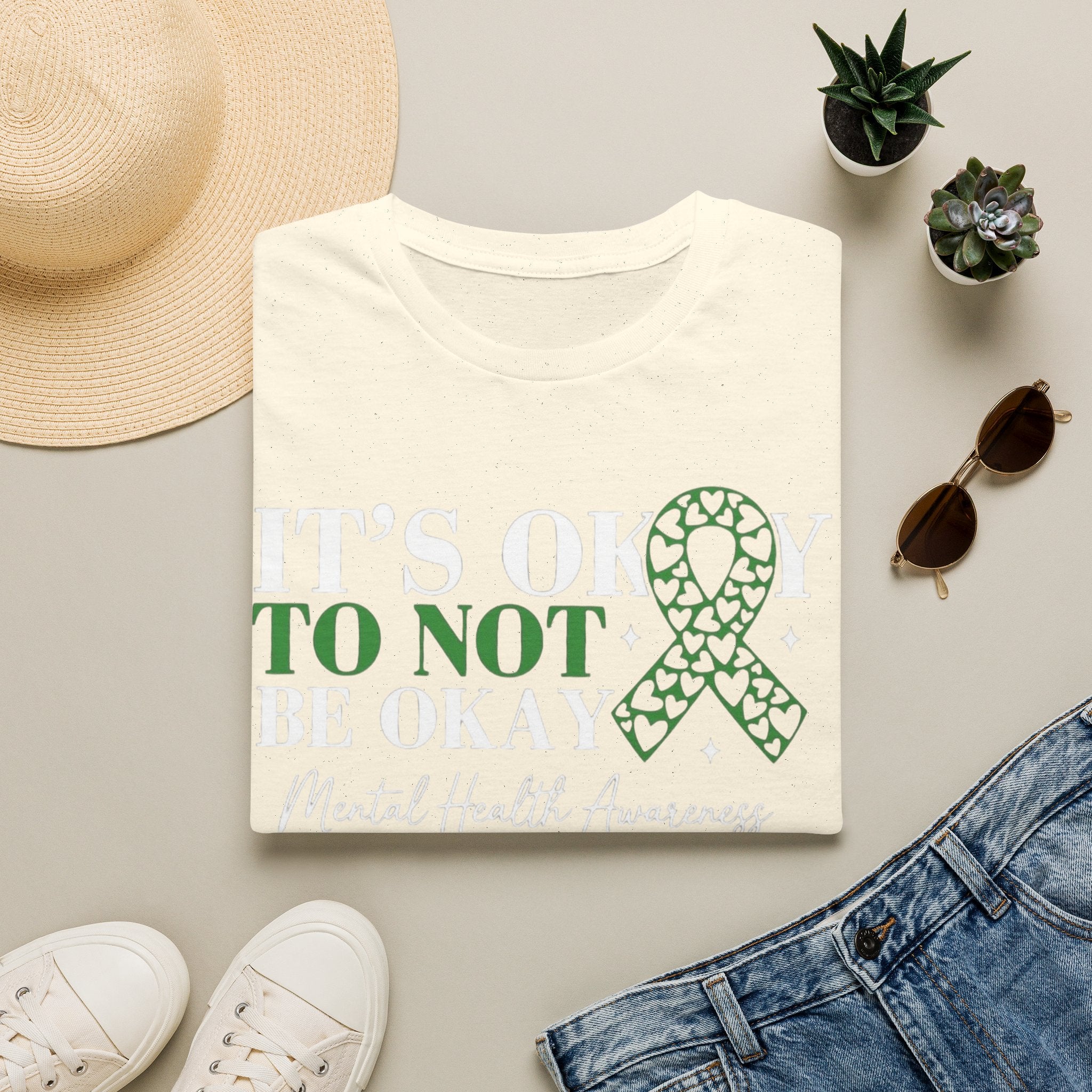 Mental Health Awareness T-Shirt — "It's Okay to Not Be Okay" with Green Ribbon