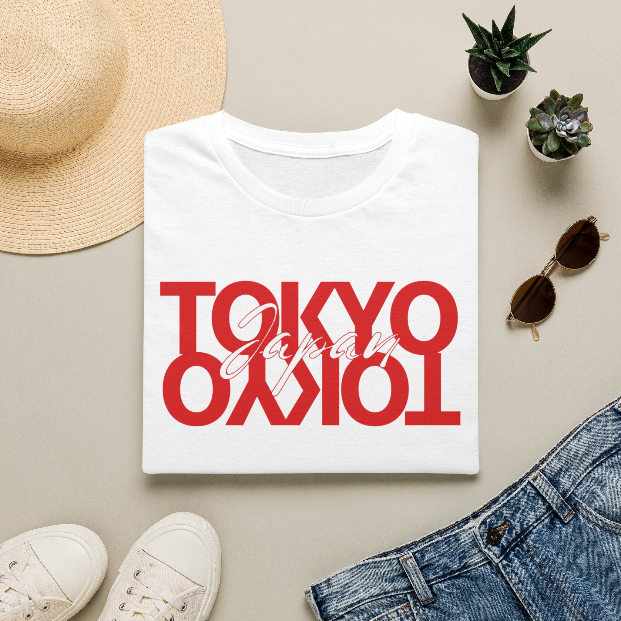 Tokyo Floral T-Shirt — Mirrored Red Logo "Tokyo" Graphic Tee
