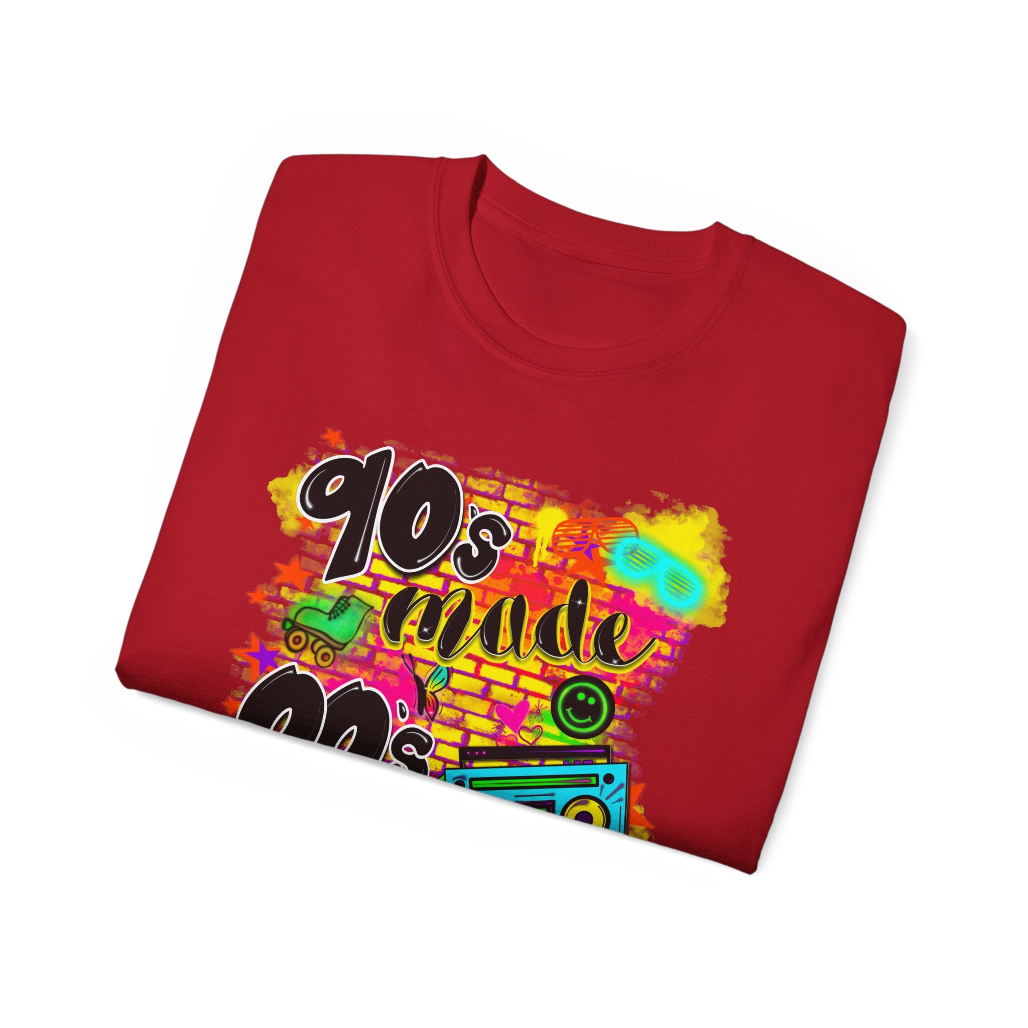 90s Made 00s Raised T-Shirt — Neon Retro Boombox Graphic Tee