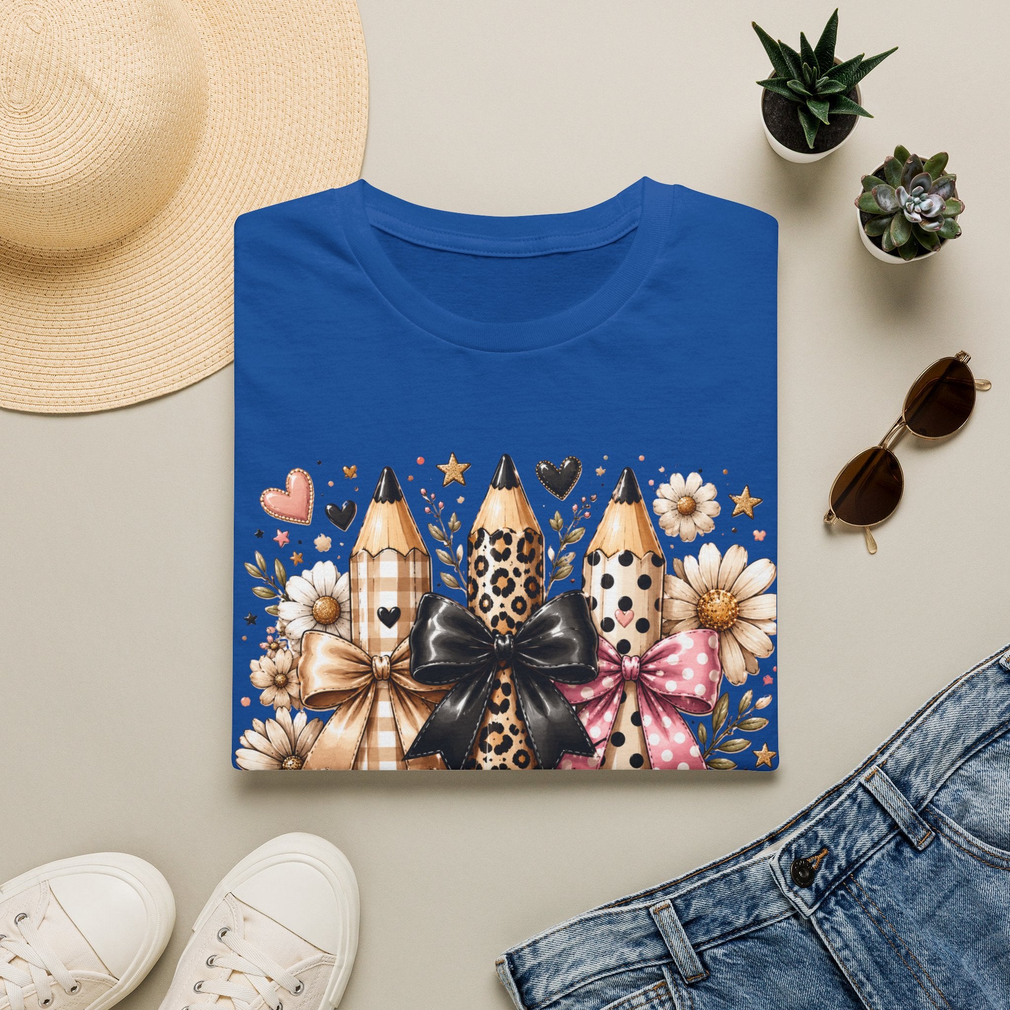 Teacher Pencil Trio Graphic T-Shirt — Leopard & Bow Back-to-School Tee