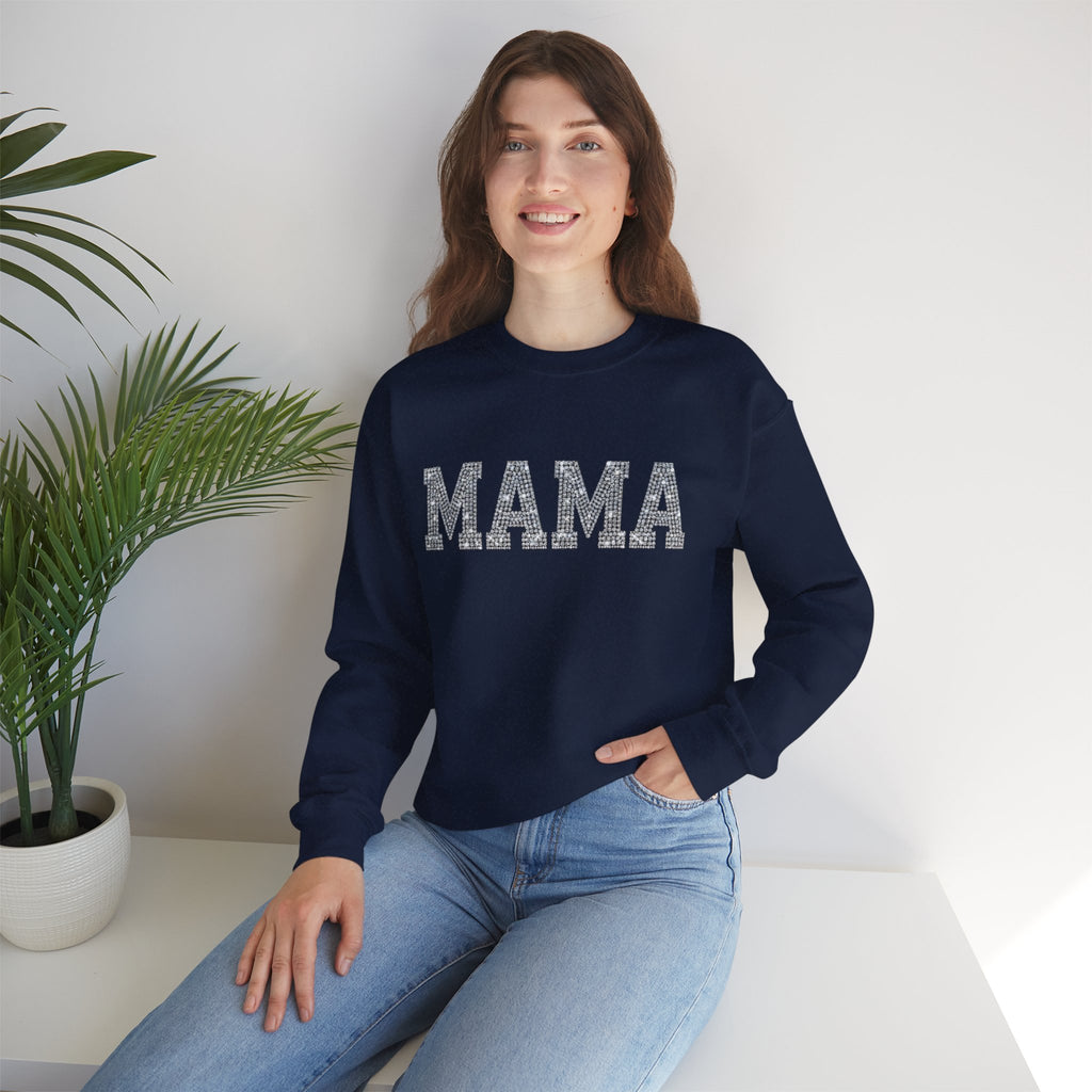 Mama Crewneck Sweatshirt — Casual Glitter Block Letter Mom Pullover