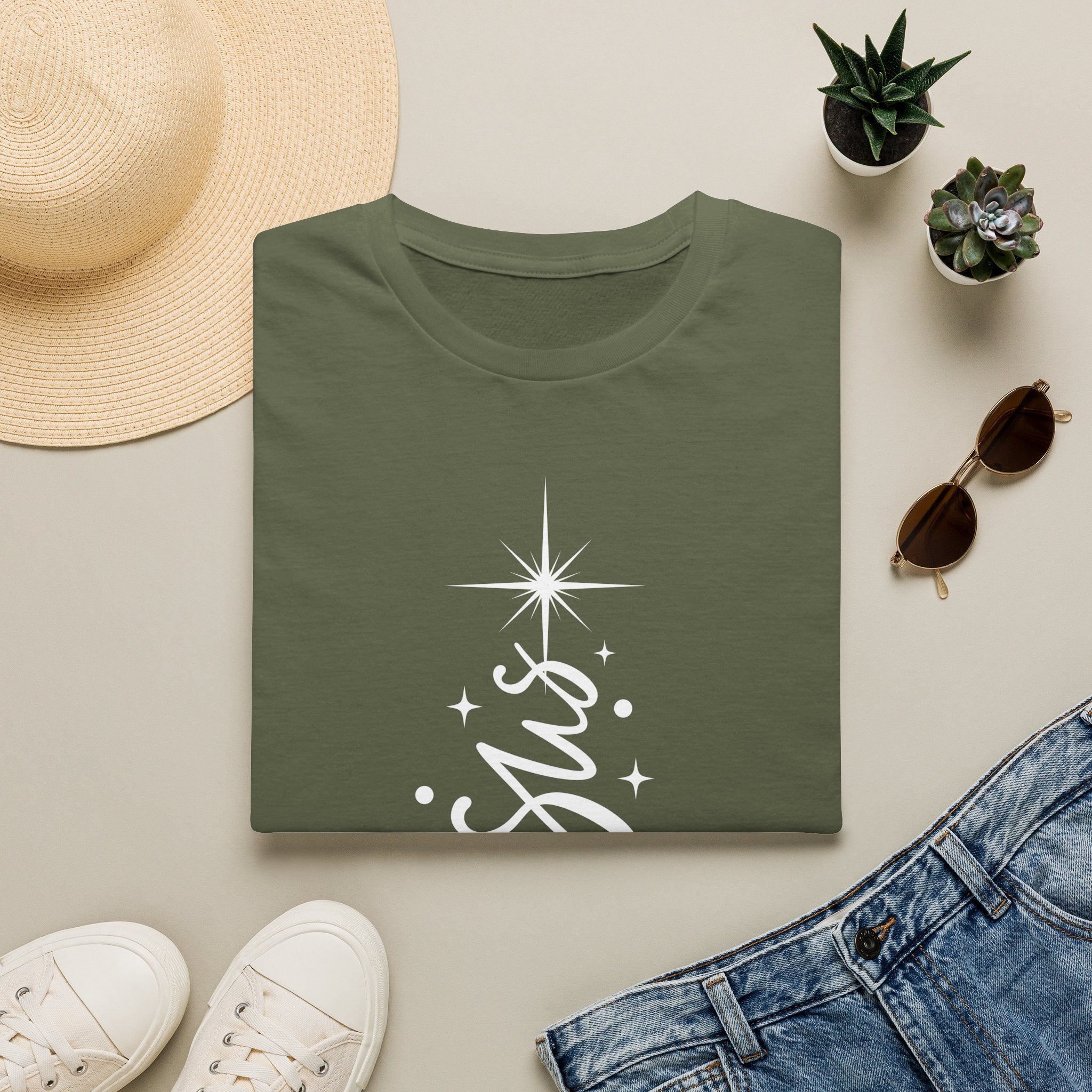 Jesus Christmas T-Shirt — Script Cross & Star Holiday Tee