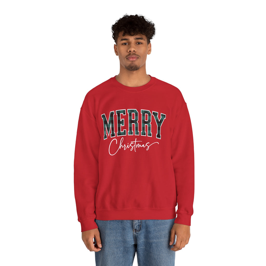 Merry Christmas Crewneck Sweatshirt – Plaid Holiday Graphic Crew