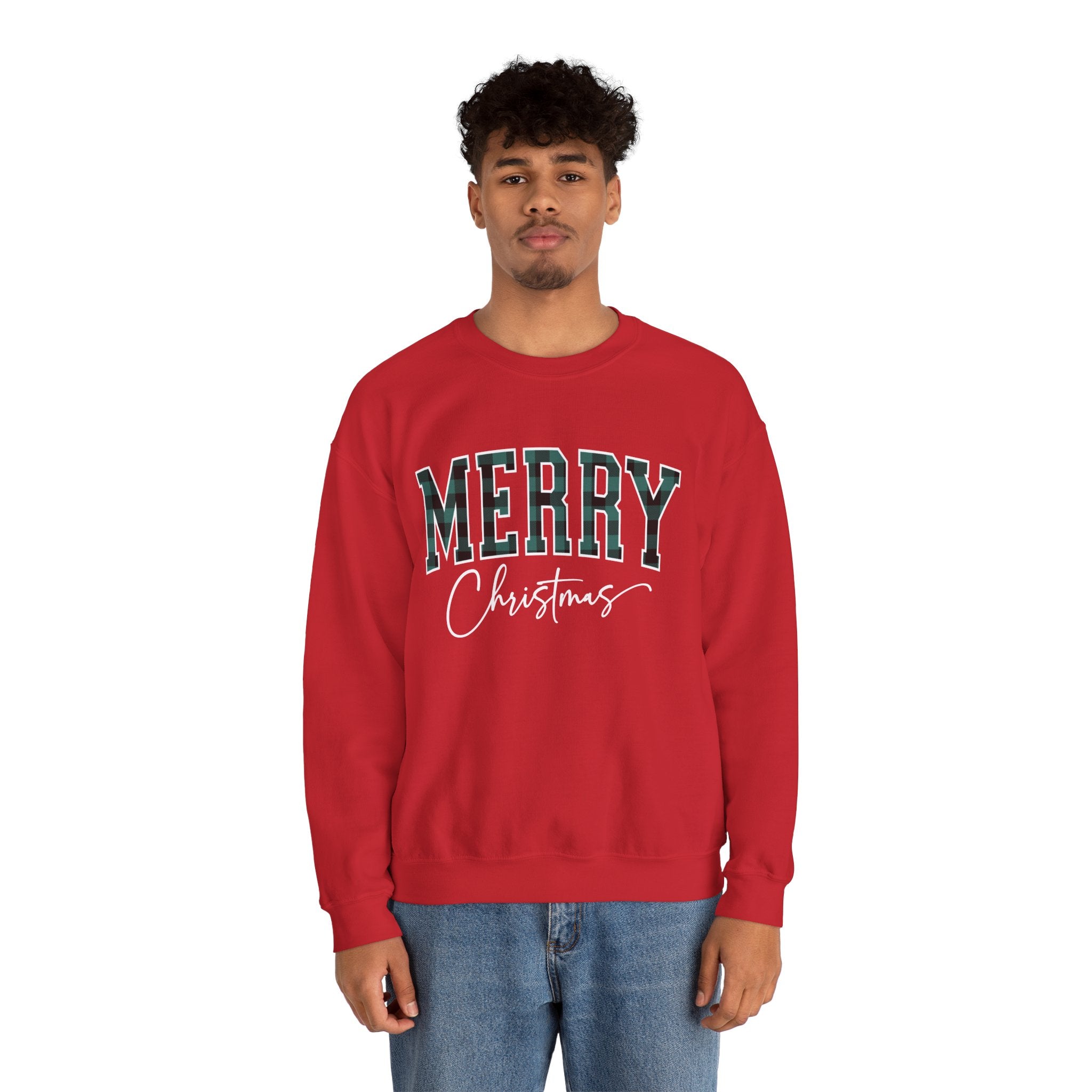 Merry Christmas Crewneck Sweatshirt – Plaid Holiday Graphic Crew